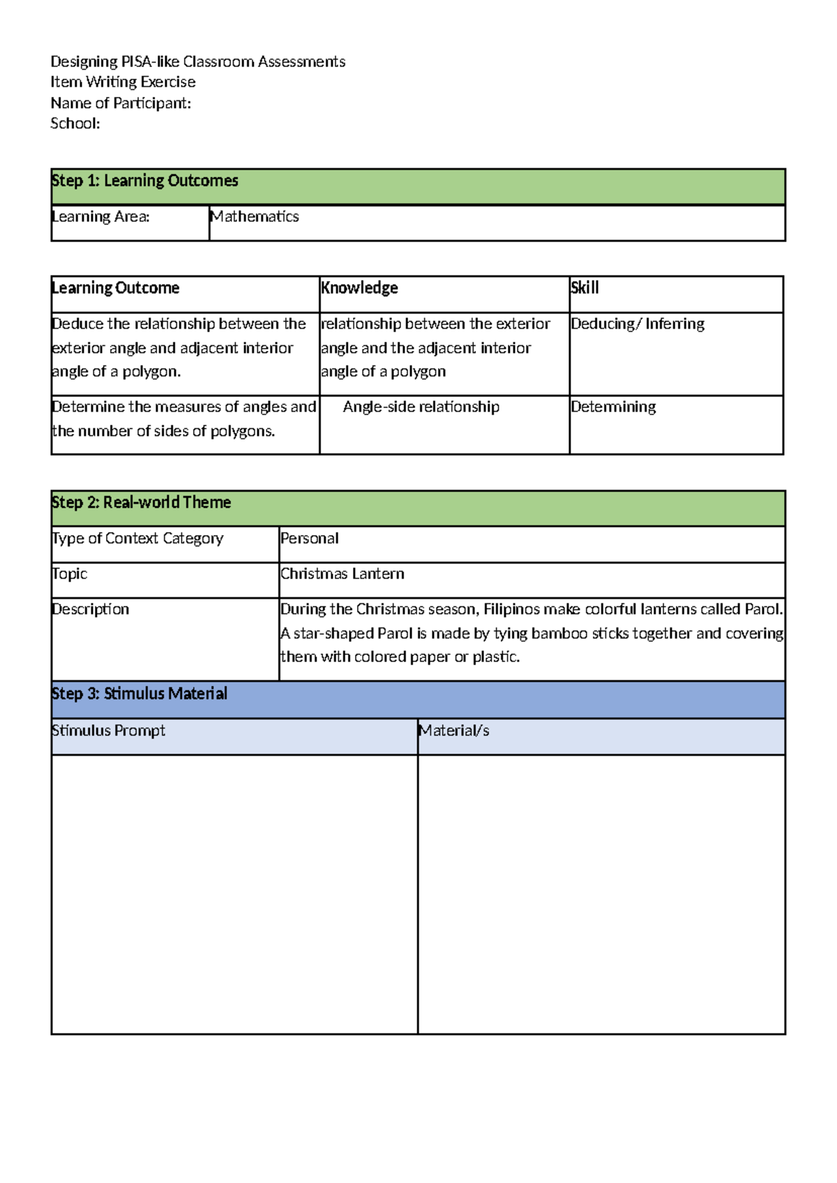 Designing Classroom Assessments: Item Writing Exercise (Math) - Studocu