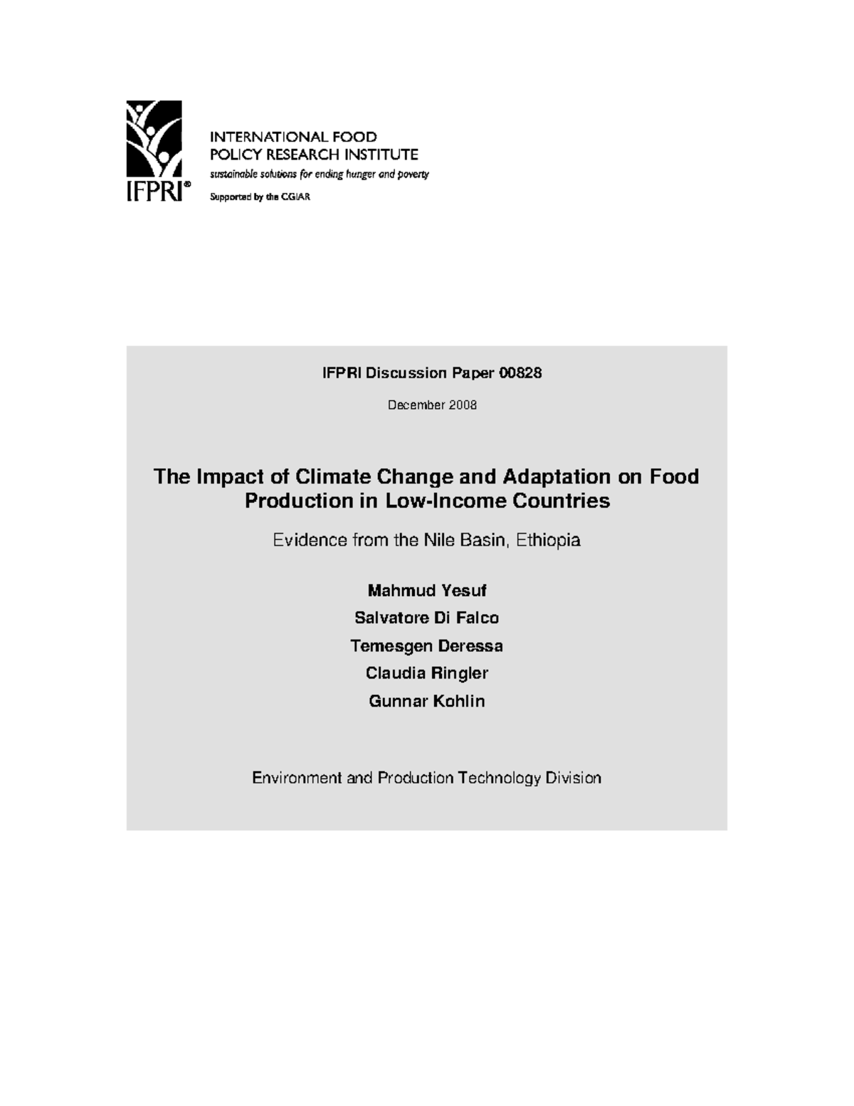 The Impact of Climate Change and Adaptation on Food - IFPRI Discussion ...