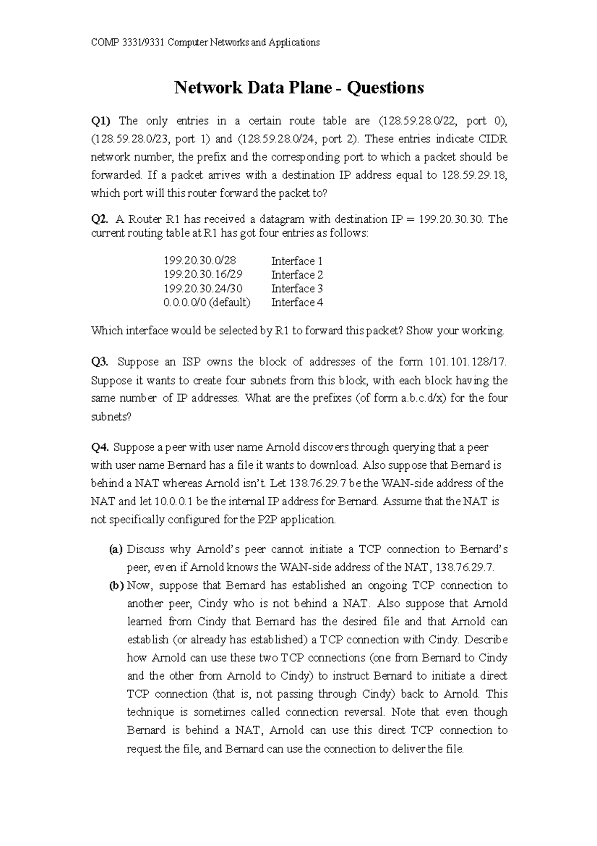 COMP Computer Networks and Applications: Network Data Plane Q&A - Studocu