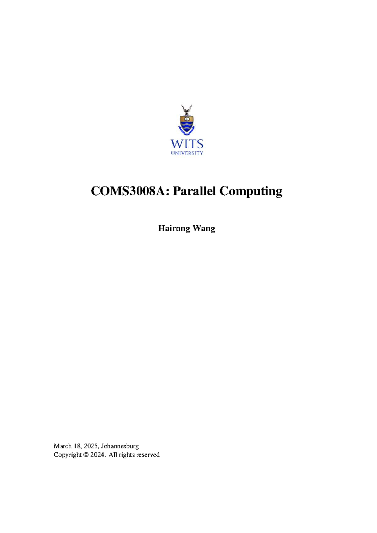 COMS3008A: Parallel Computing Lecture Notes - March 2025 - Studocu
