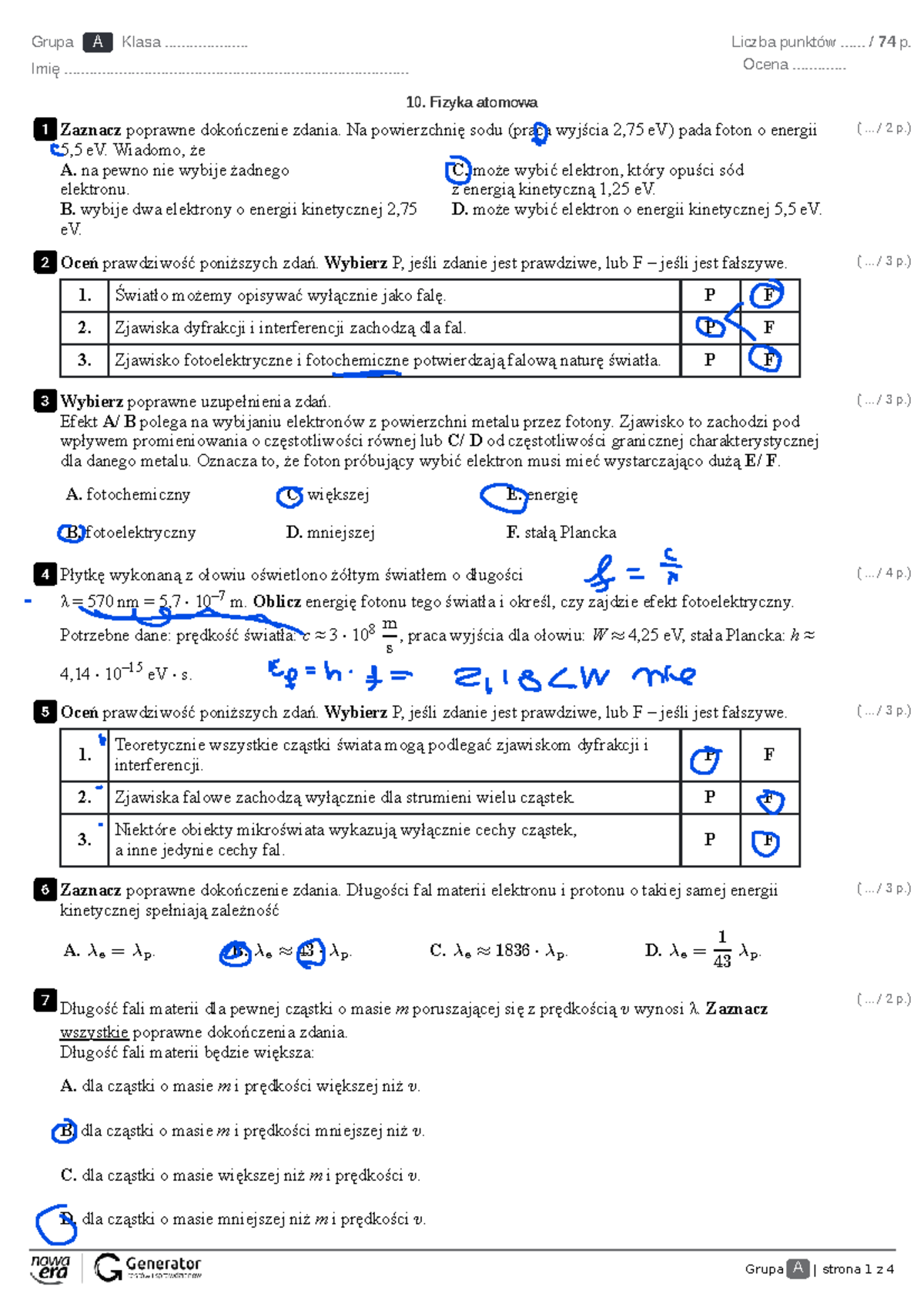 Sprawdzian Z Działu Fizyka Atomowa www.studocu.com