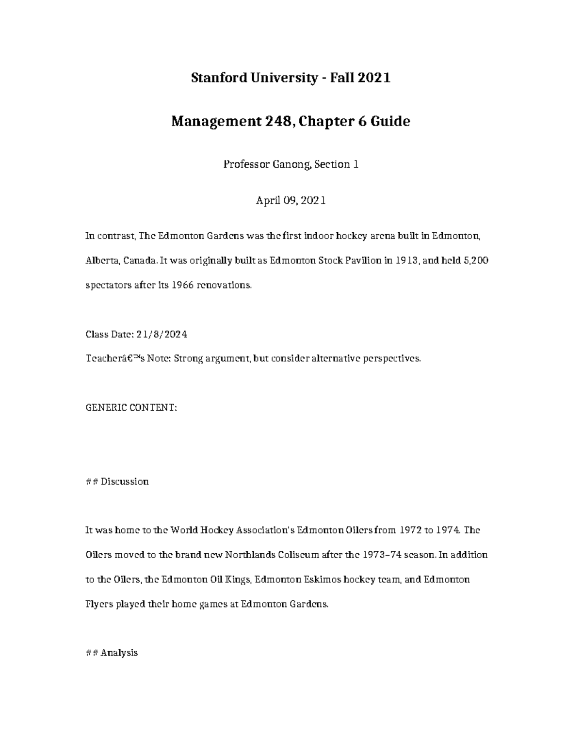 Stanford University Fall 2021 MGMT 248, Chapter 6 Study Guide by Prof ...