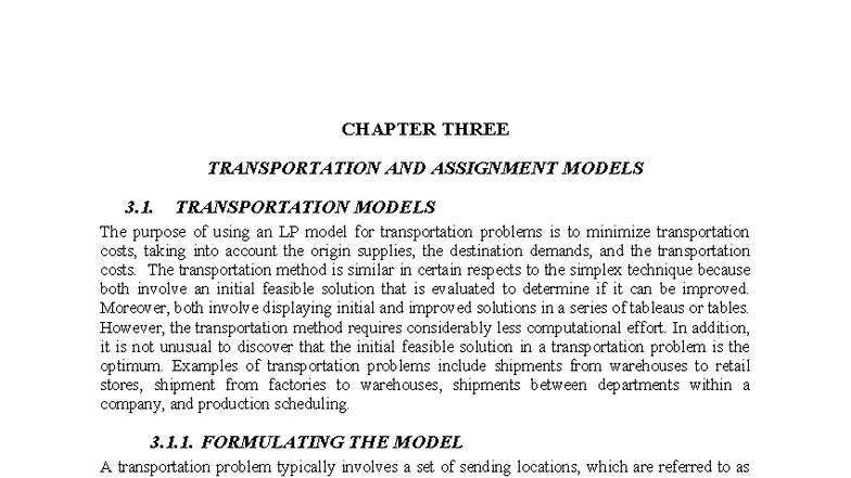 CH. 3 TRANSPORTATION AND ASSIGNMENT MODELS: A COMPREHENSIVE GUIDE - Studocu