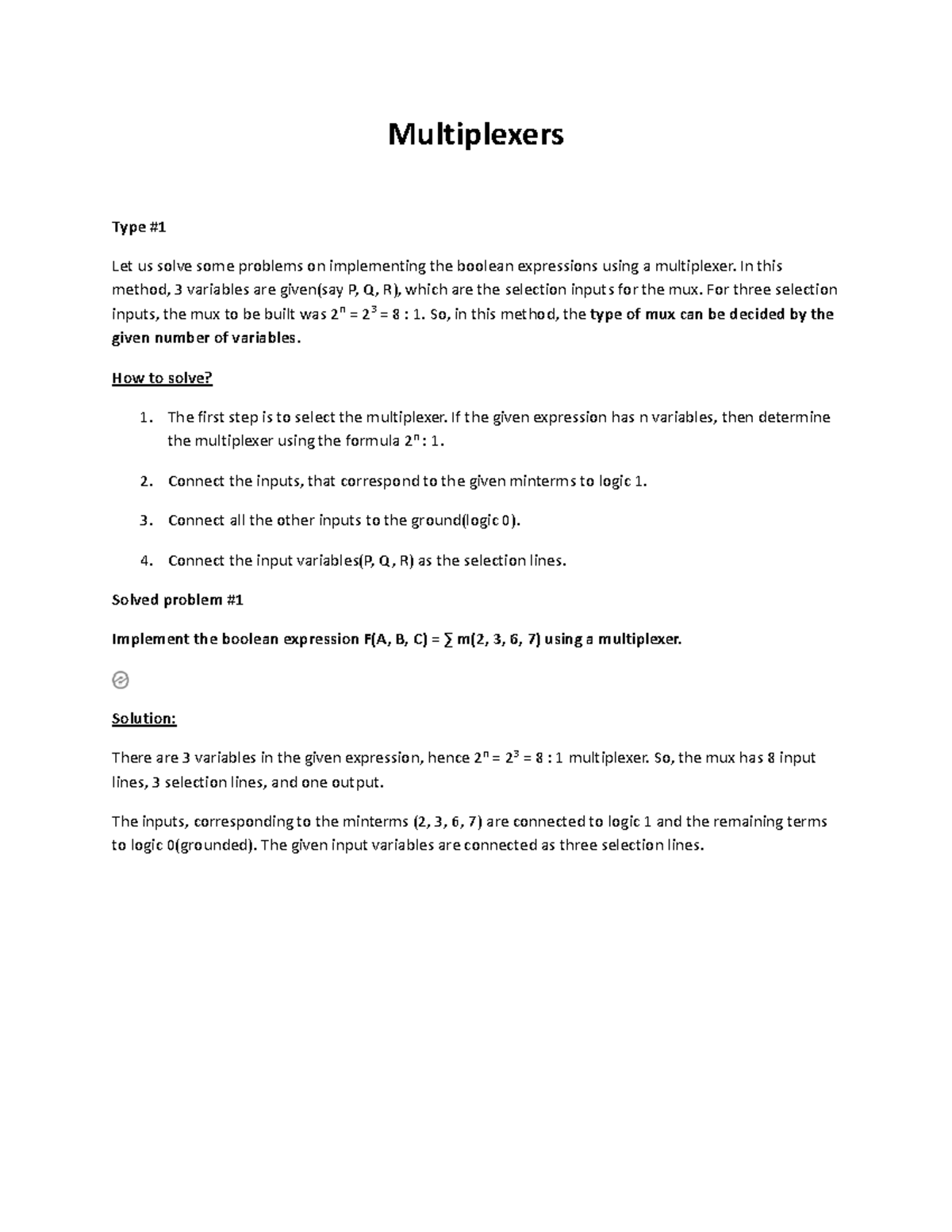 02 Implementation of Boolean Expressions Using Multiplexers - Studocu