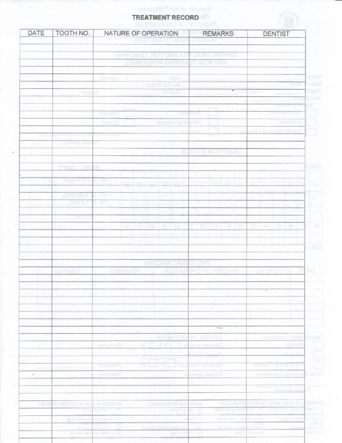 Dental Health Card - Treatment Record TNT 2nd Edition - Studocu