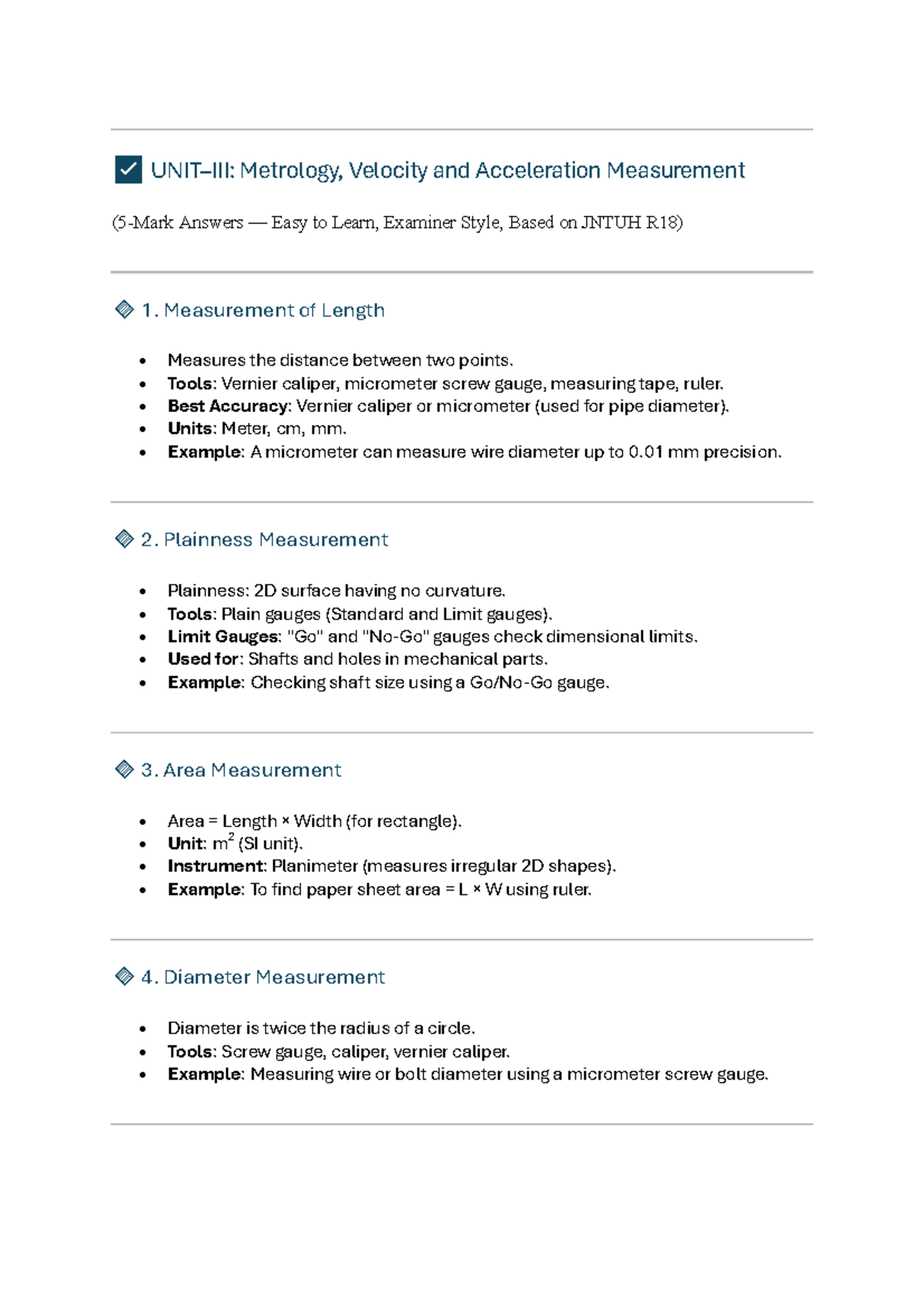 Unit 3 MI - Measuring Instruments: Metrology, Velocity & Acceleration ...