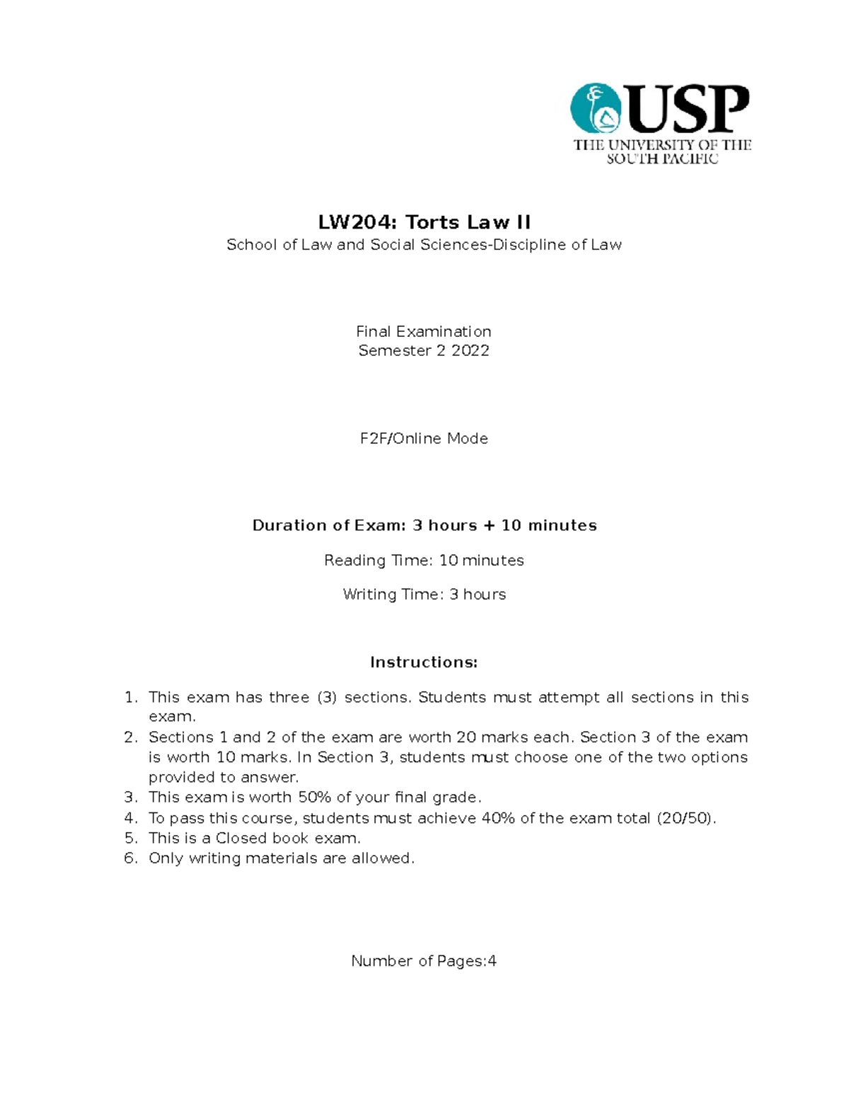 LW204: Torts Law II Final Exam Review - Semester 2 2022 - Studocu