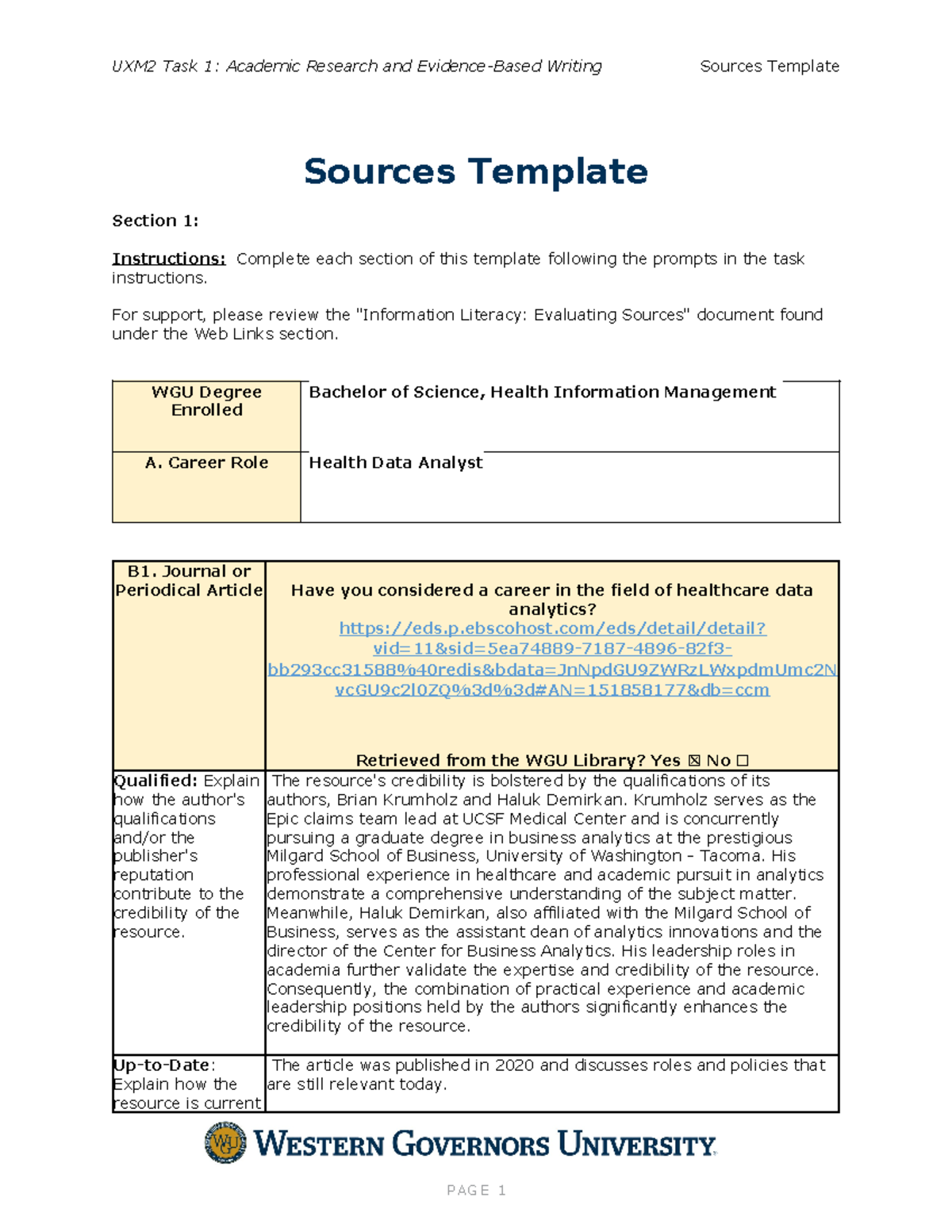 WGU HIM 301: Academic Research & Evidence-Based Writing Task 1 - Studocu
