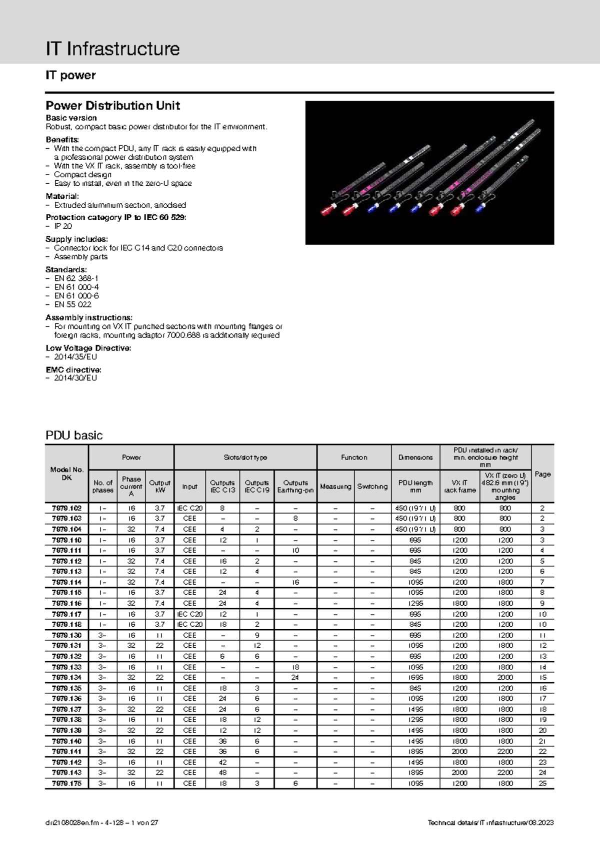 IT Infrastructure PDU Basic Version Technical Details DK 7979.116 - Studocu