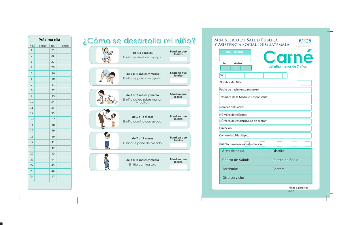 Carnet de Vacunación para Niños Menores de 7 Años - Formato 2023 - Document Preview