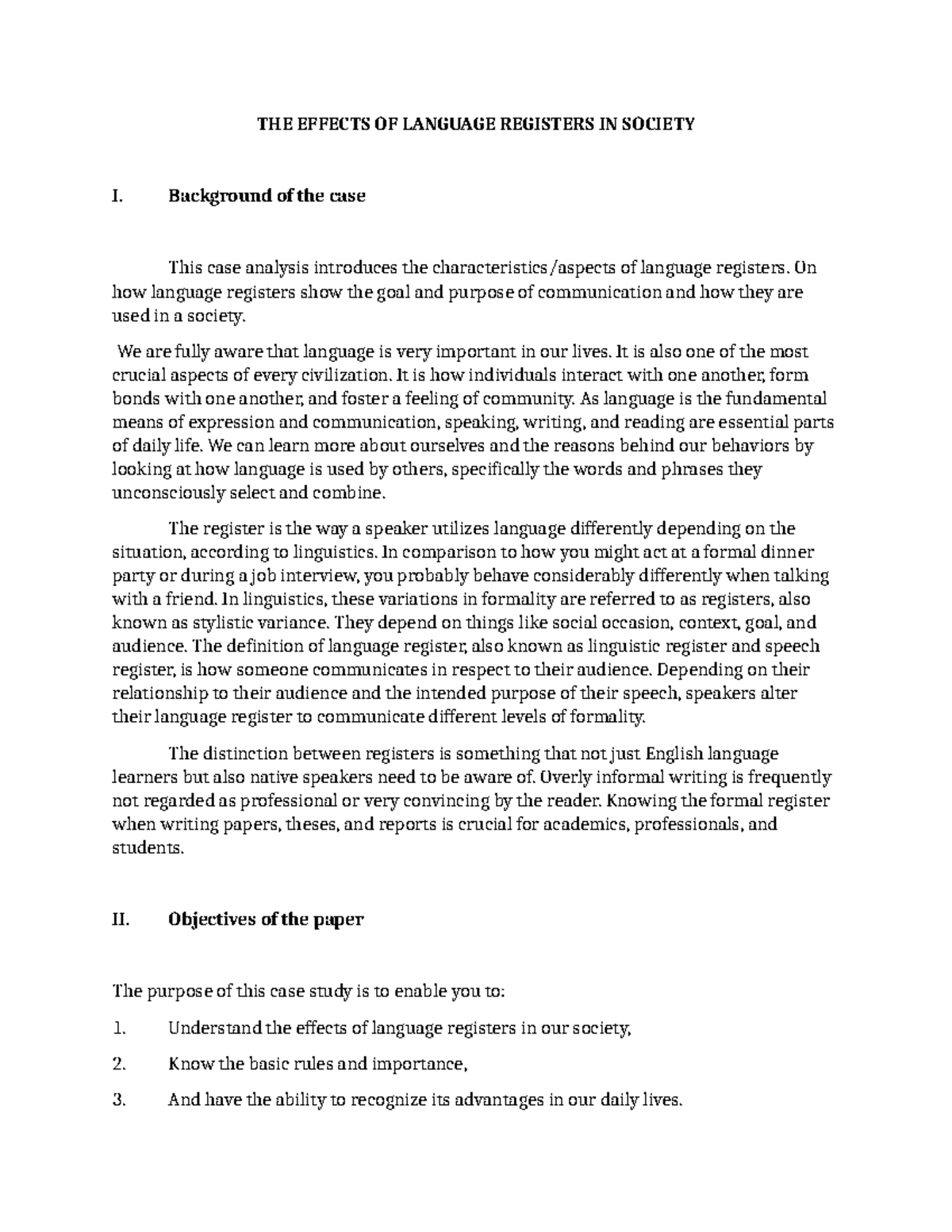 THE Effects OF Language Registers IN Society - THE EFFECTS OF LANGUAGE ...