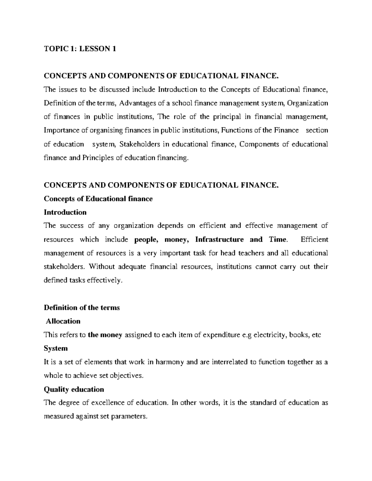 LEME6206 - Topic 1 - Educational Finance Lecture Notes - Studocu
