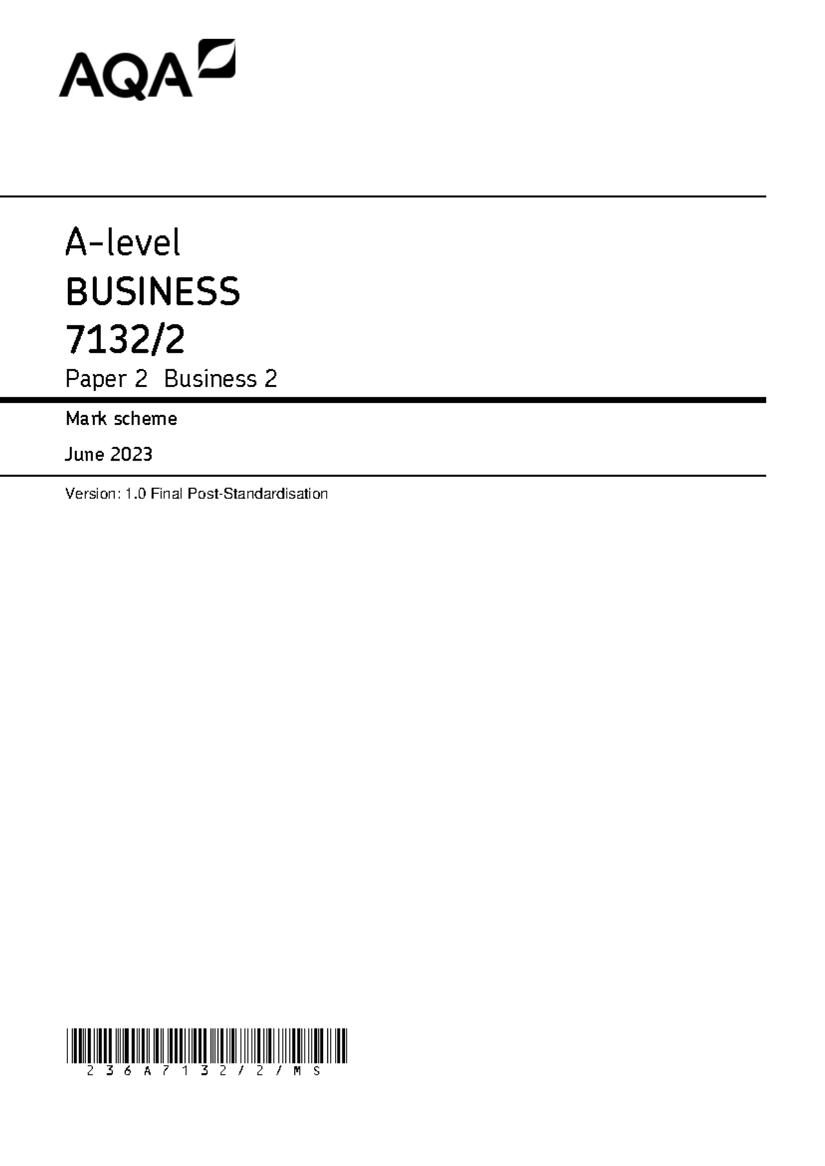 AQA 7132/2 Business Paper 2 Mark Scheme - Final June 2023 - Studocu