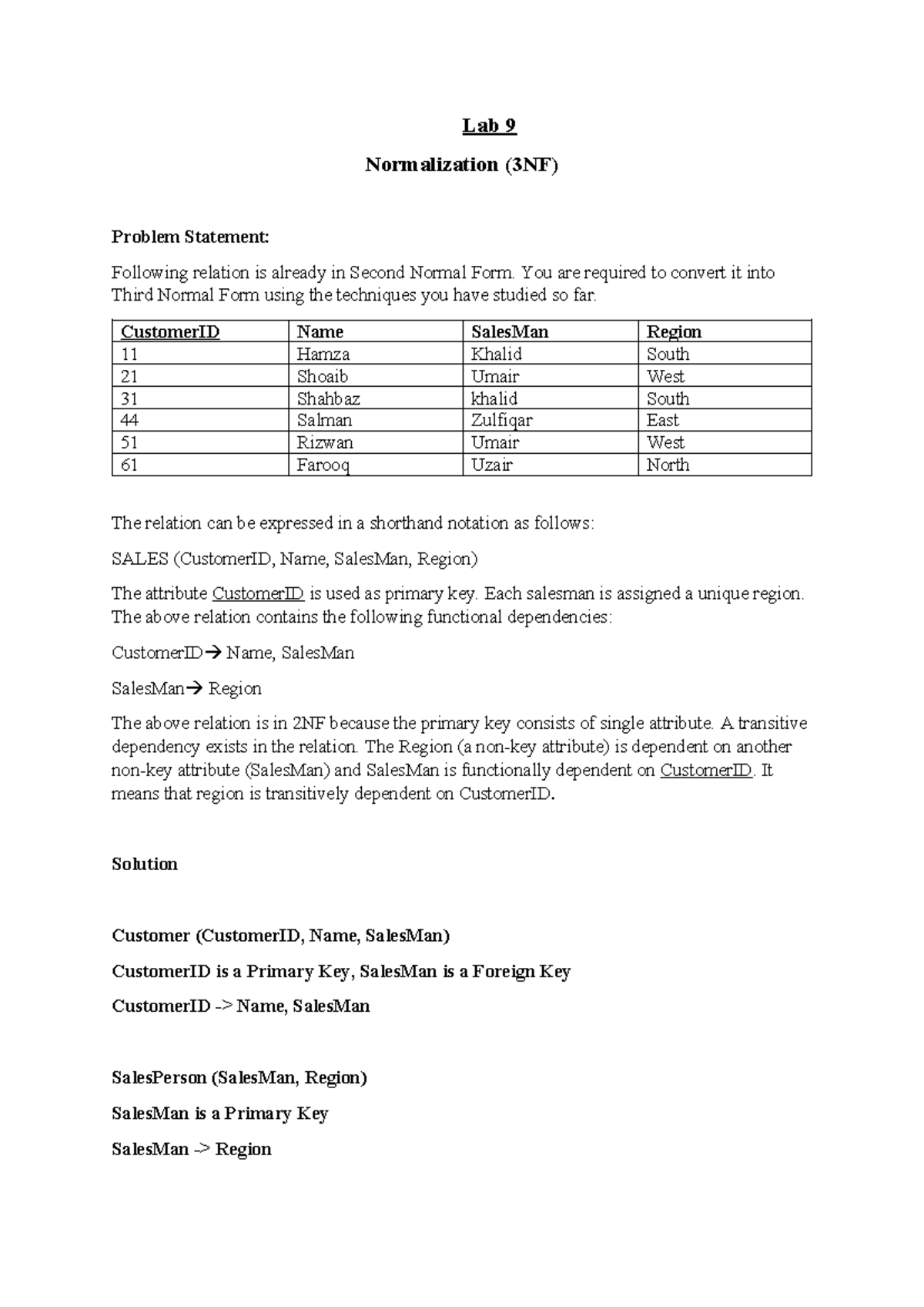 Lab 9: Converting to Third Normal Form (3NF) in DB Design - Studocu