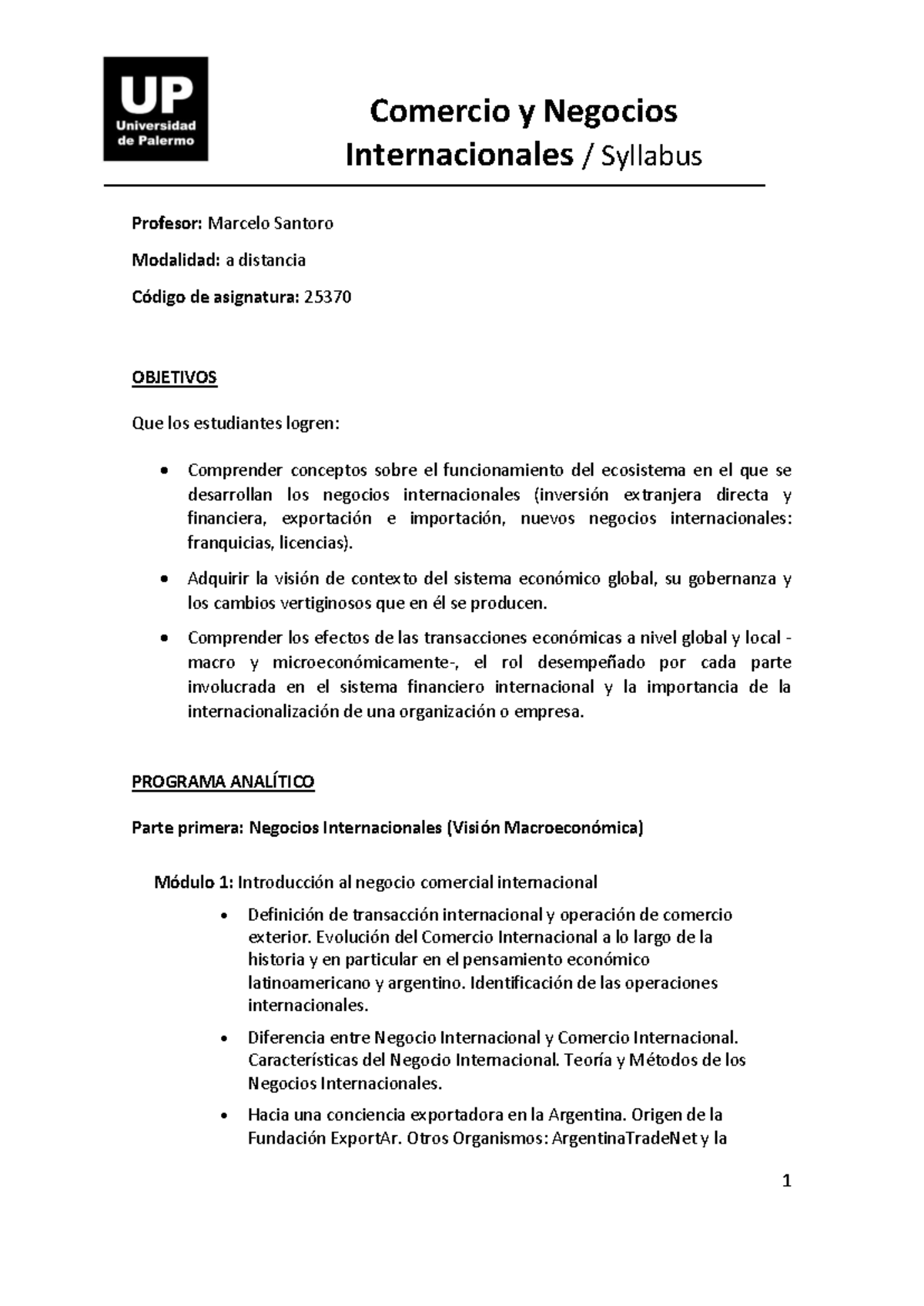 Syllabus de Comercio y Negocios Internacionales - Código 25370 - Studocu