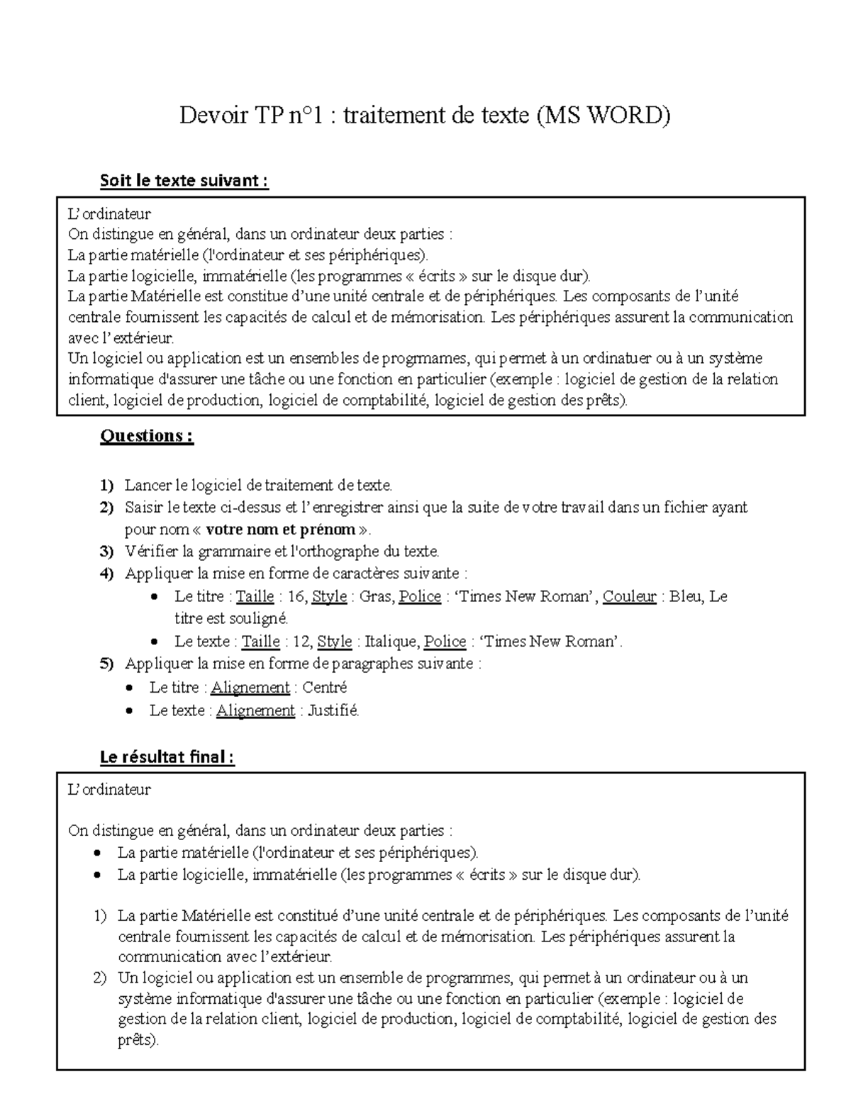 TP : Traitement de Texte (MS WORD) - Matériel et Logiciel - Studocu