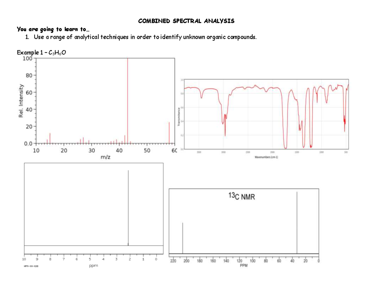Combined Spectral Analysis Task: Identifying Organic Compounds - Studocu