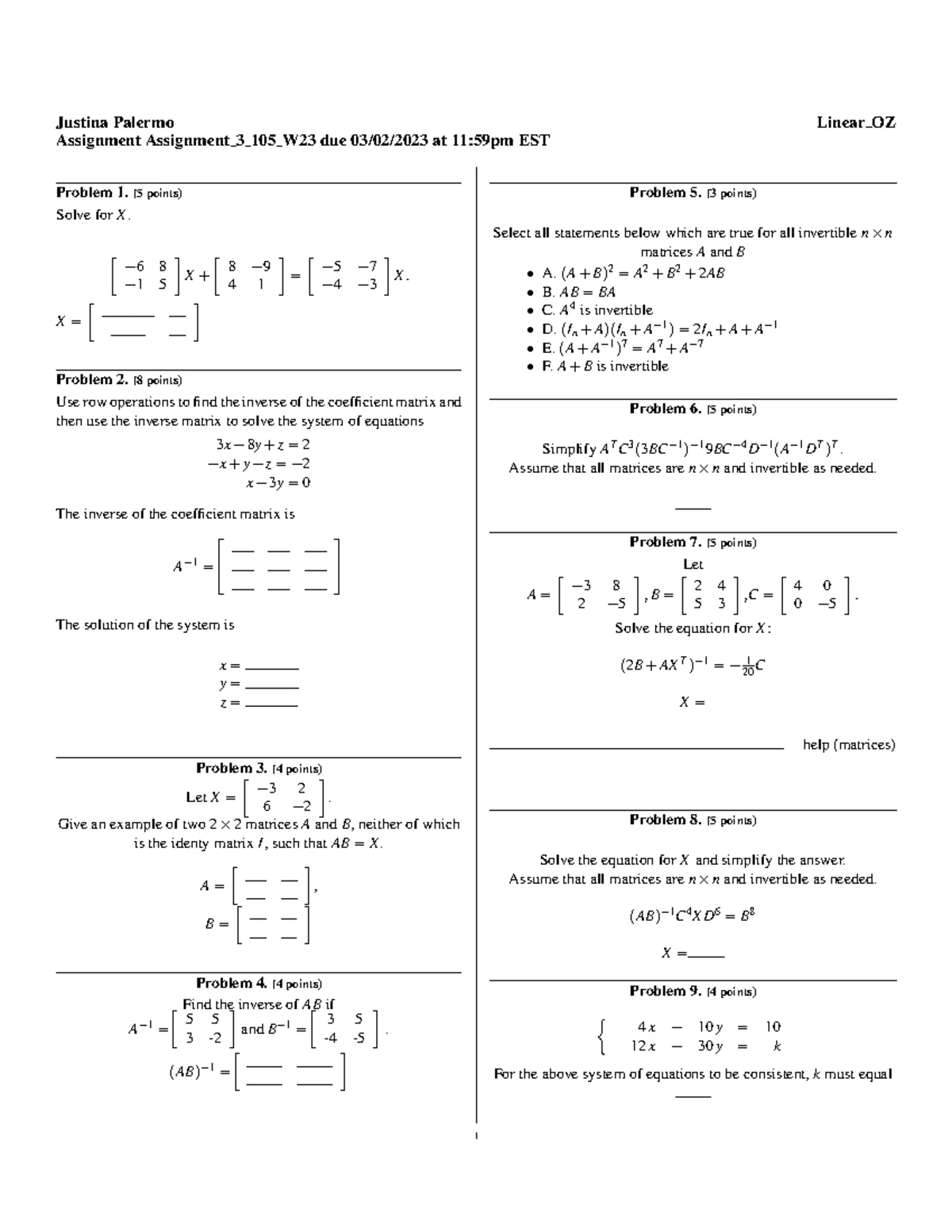Solutions to test 3 - linear algebra - 201-NYC-05 - Studocu