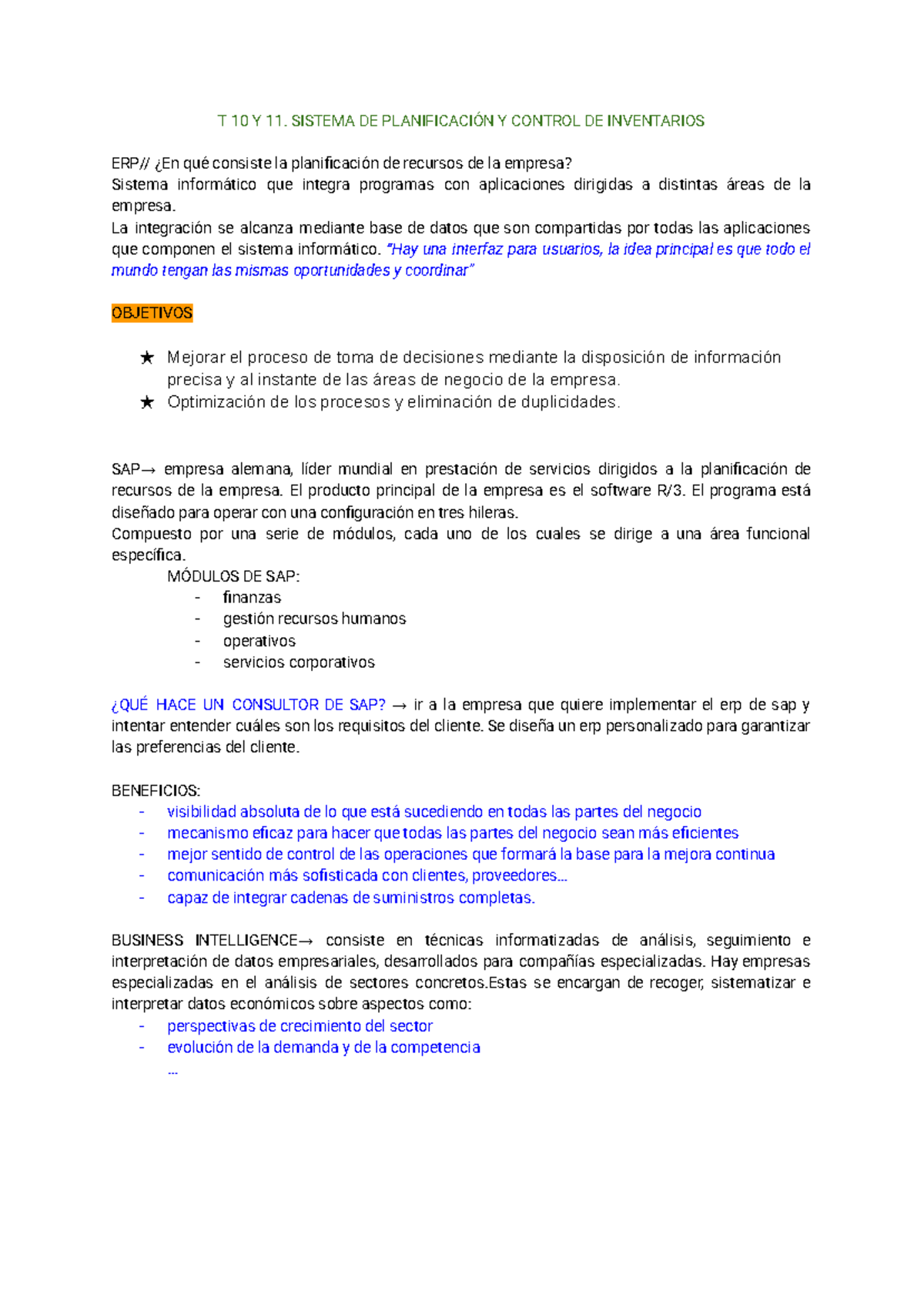 T 10 Y 11. PLANIFICACIÓN Y CONTROL DE INVENTARIOS EN EMPRESAS - Studocu