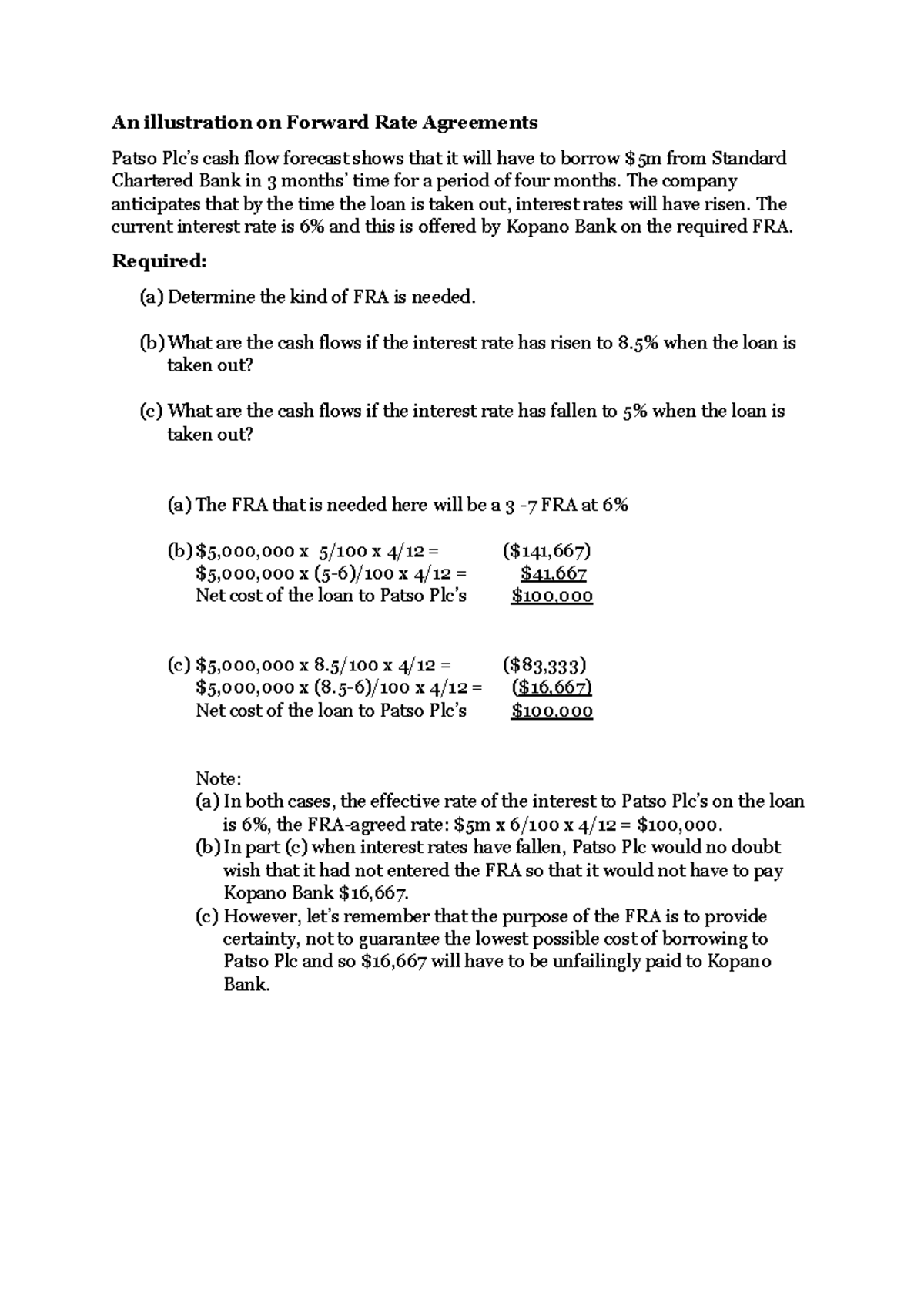 An illustration on Forward Rate Agreement 1 - The company anticipates ...