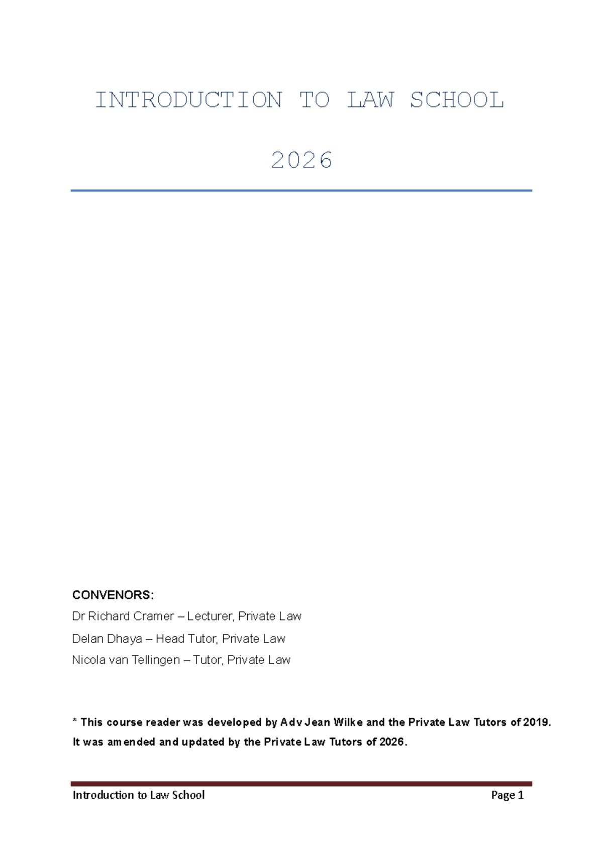 Course Reader: Introduction to Law School 2026 - Studocu