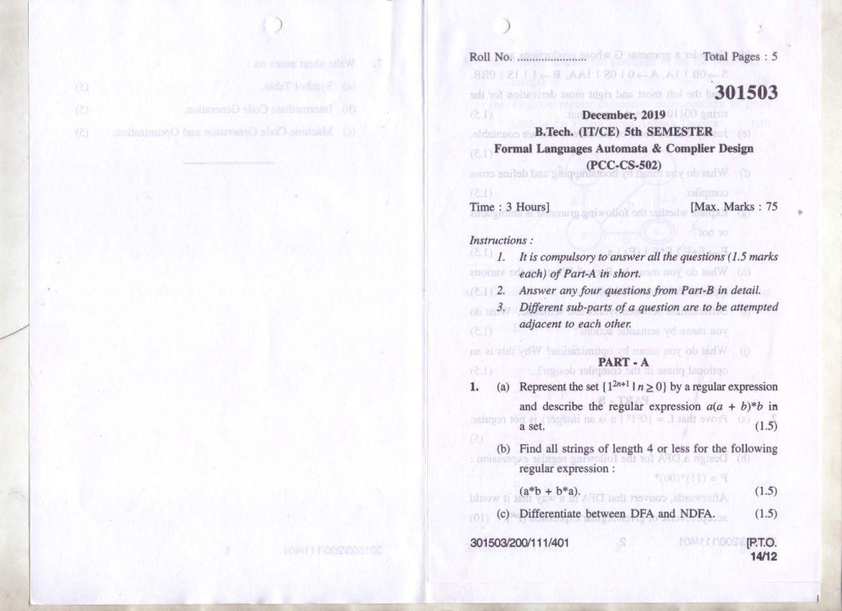 B.Tech 5th SEMESTER Formal Languages & Compiler Design Exam Notes - Studocu