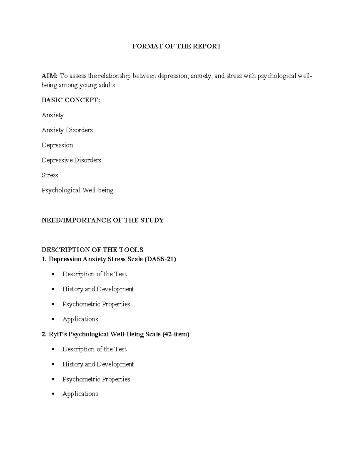 Report Format UMD PRAC 2025: Assessing Depression, Anxiety & Stress ...
