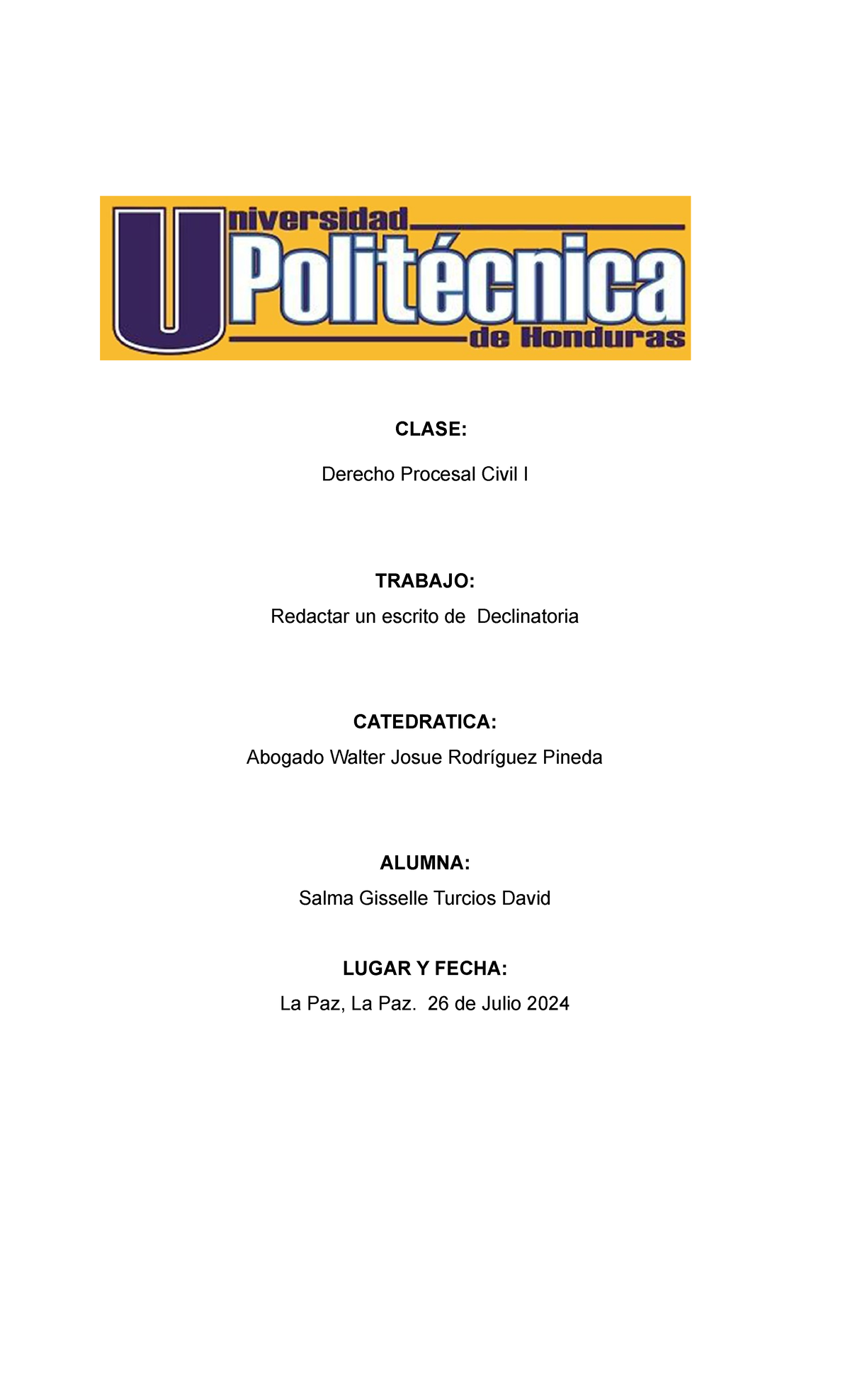 Declinatoria - derecho civil - derecho laboral - CLASE: Derecho