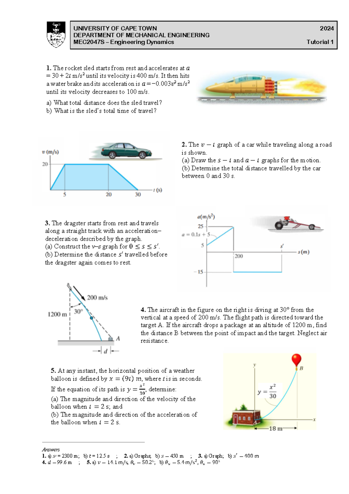 MEC2047S Tutorial 1 Answers on Engineering Dynamics (2024) - Studocu