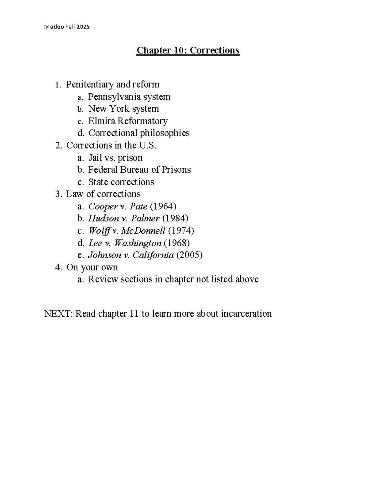 Chapter 10 Outline - sdv - Madoo Fall 2025 Chapter 10 : Corrections 1 ...