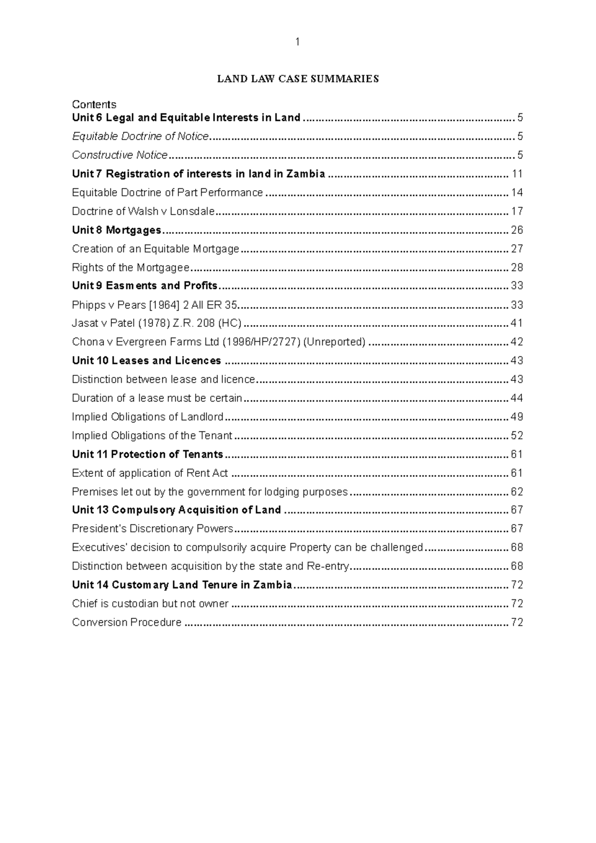 LAND LAW CASE SUMMARIES (1) - Key Legal Principles and Cases - Studocu