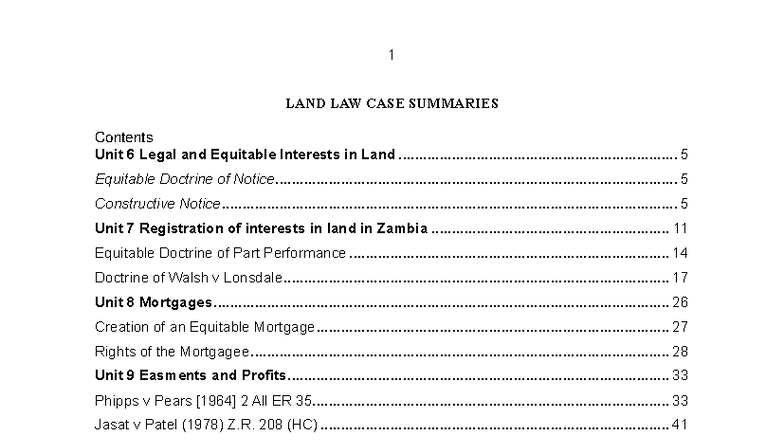 LAND LAW CASE SUMMARIES (1) - Key Legal Principles and Cases - Studocu