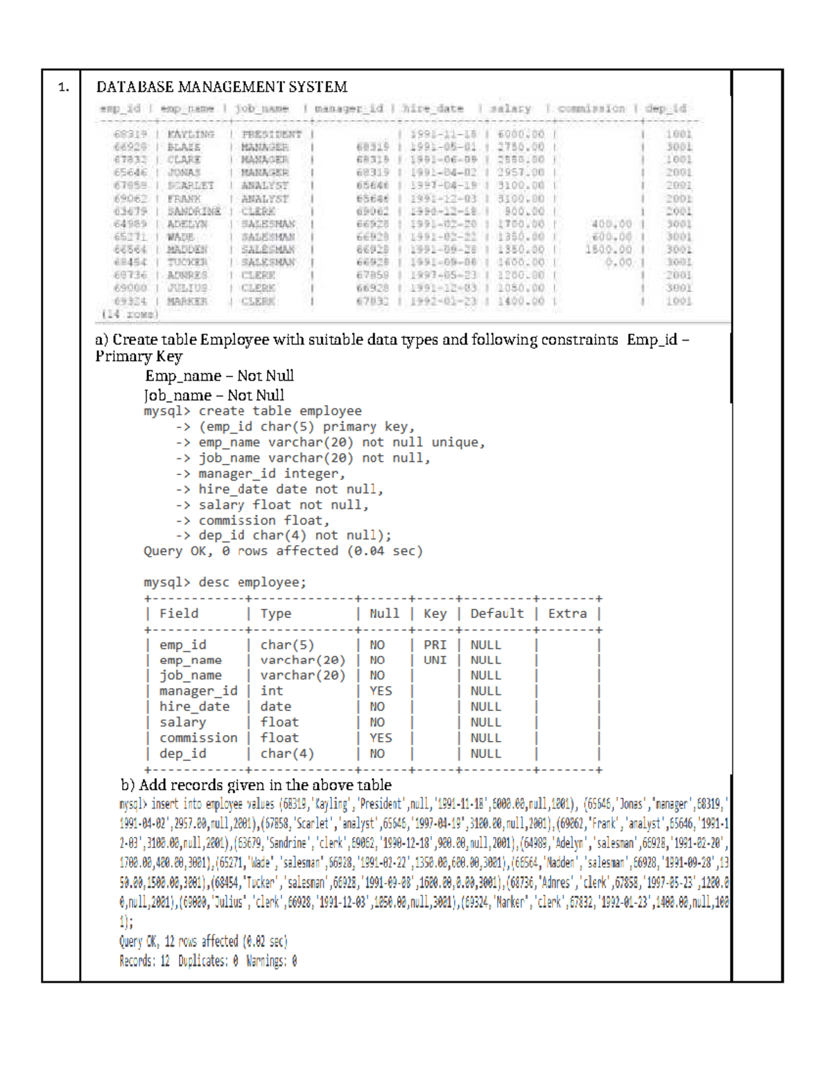DBMS & Interface Programming Questions (Course Code: DBMS 101) - Studocu
