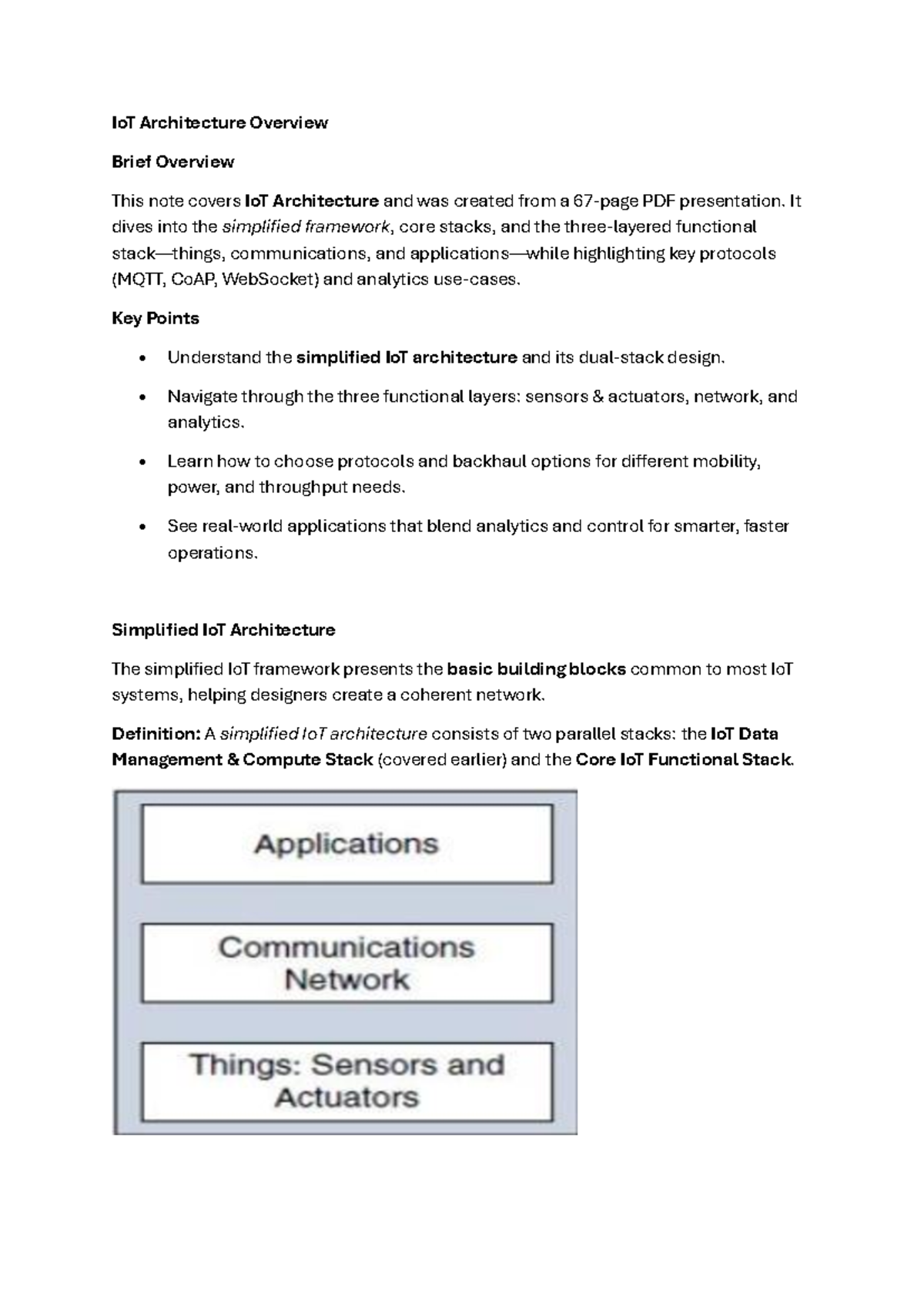 IoT 101: Last Minute Notes on Architecture & Protocols - Studocu