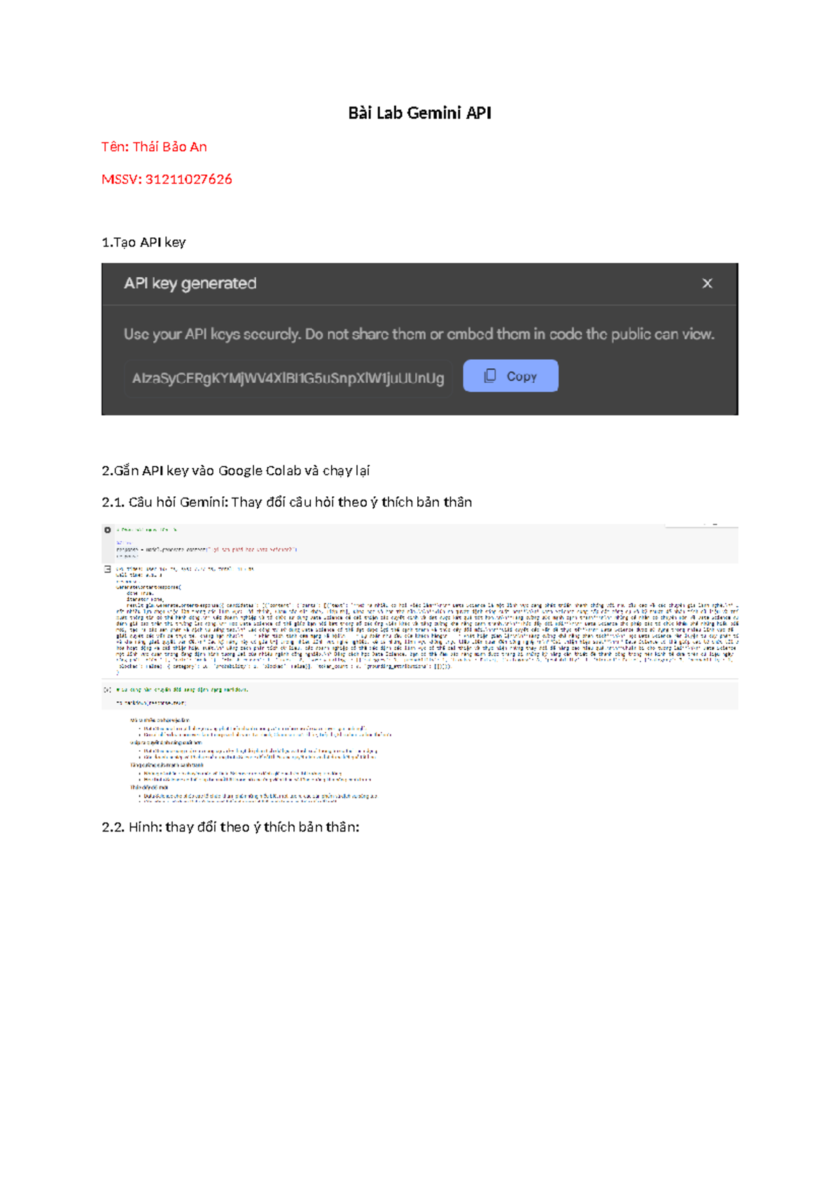 Bài Lab Gemini API - Data Science - Bài Lab Gemini API Tên: Thái Bảo An ...