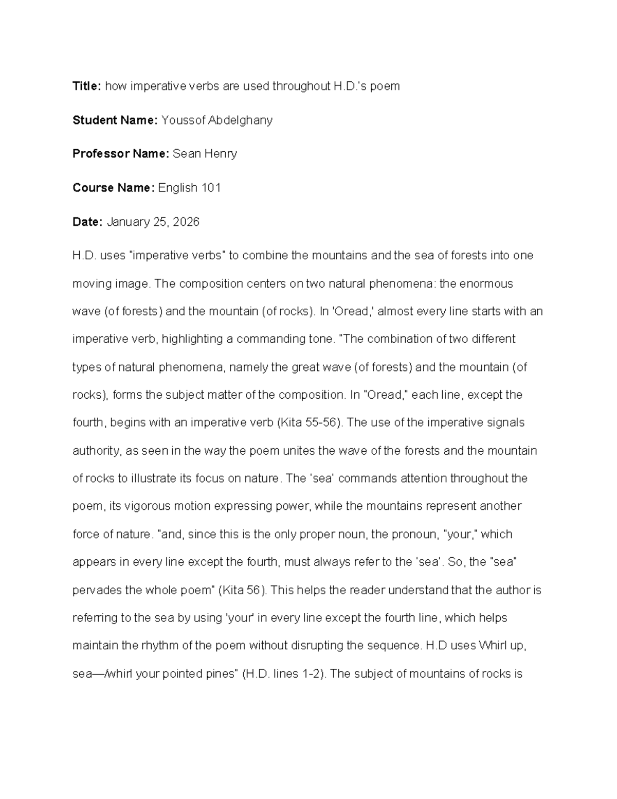 English 101: Analysis of Imperative Verbs in H.D.'s Poem - Studocu