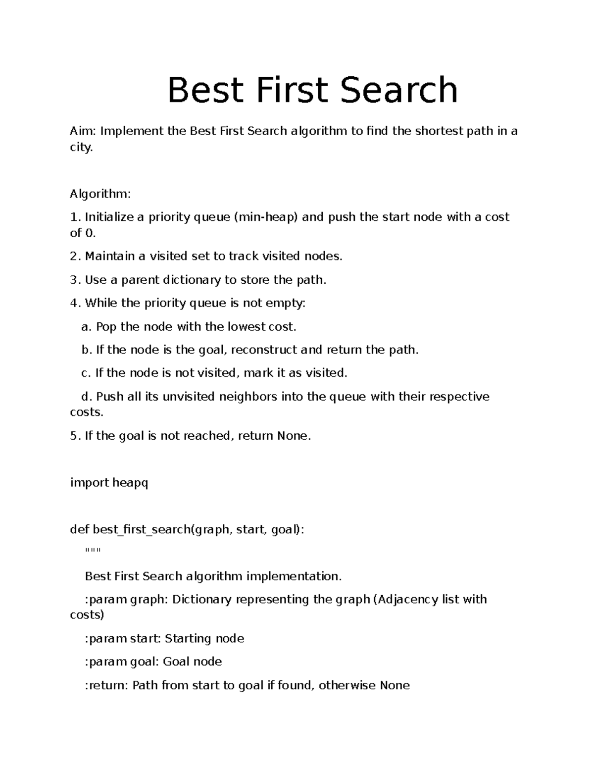 Best First Search Algorithm Implementation - RA2311028010150 - Studocu