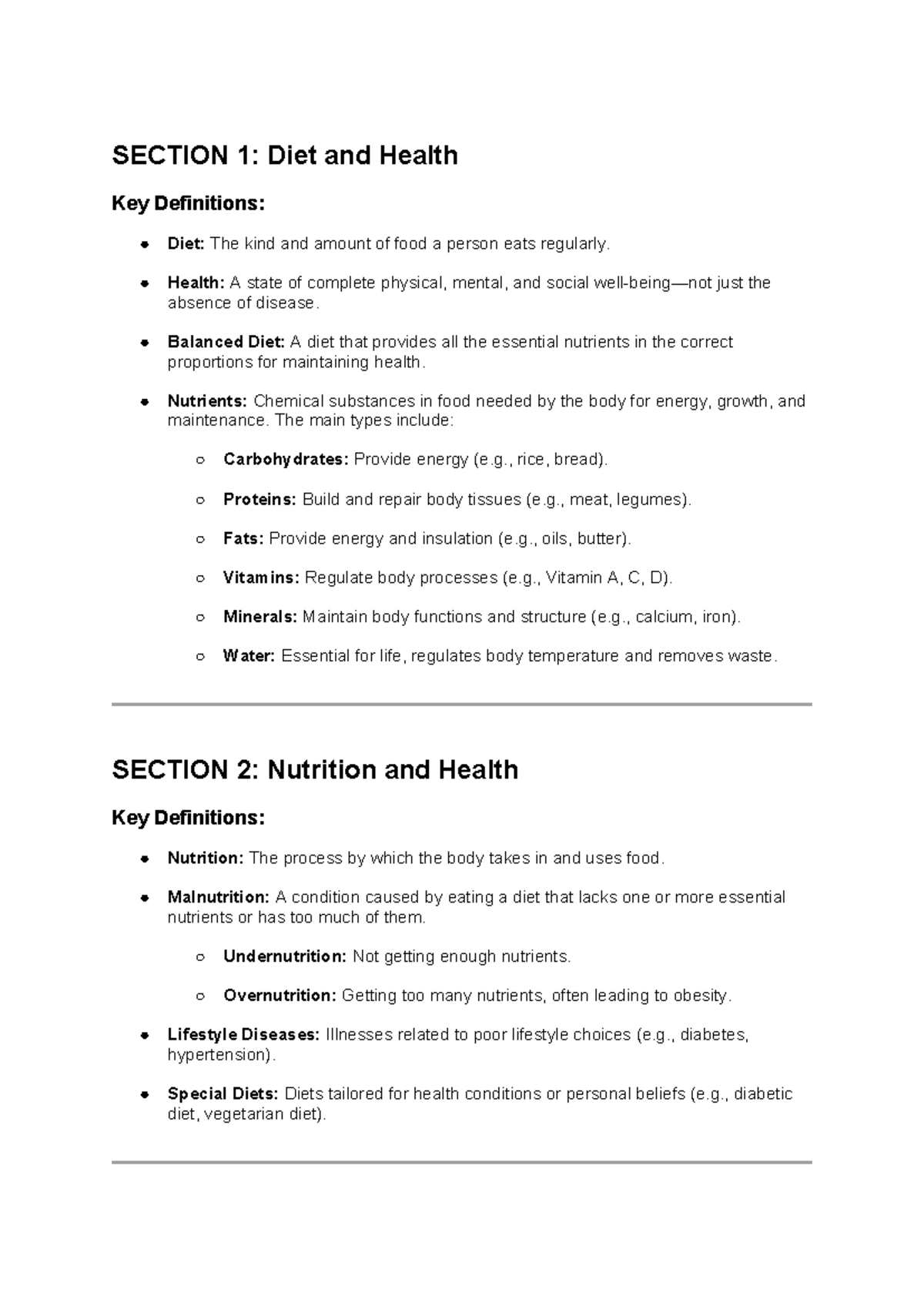 Foods Study Guide: Key Definitions and Nutritional Insights - Studocu