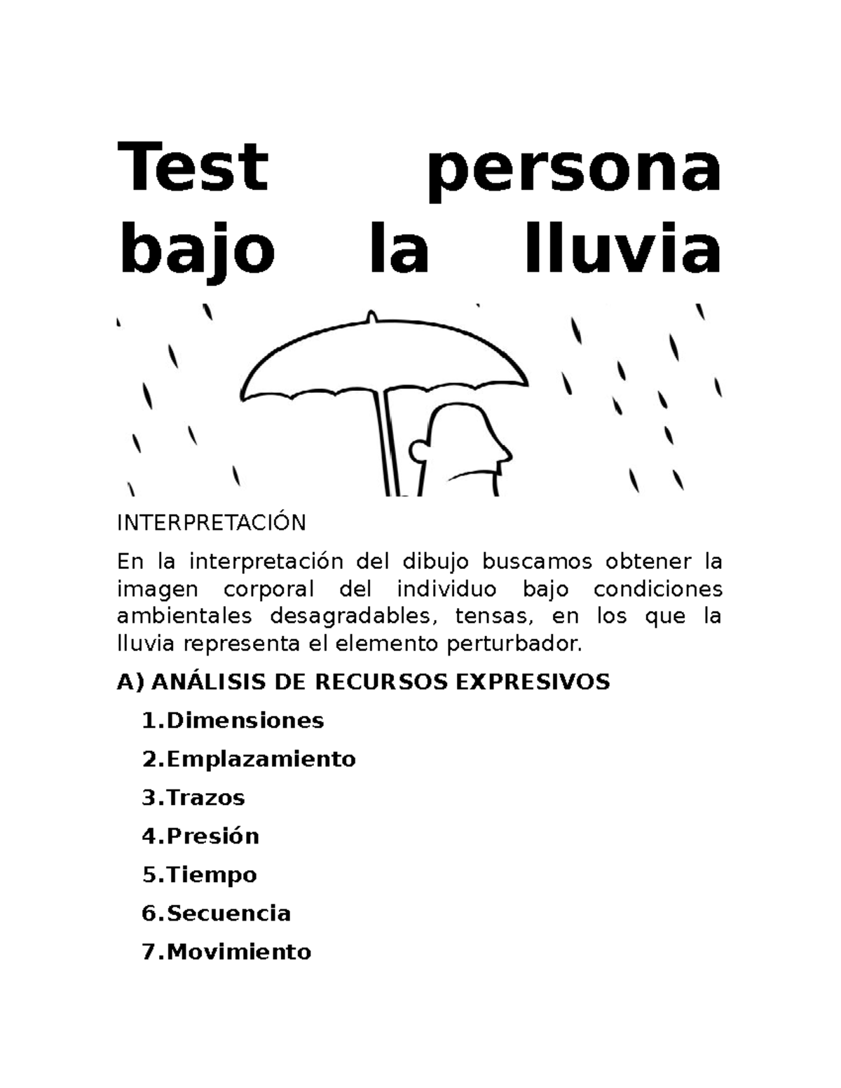 Interpretación y Análisis del Test Bajo la Lluvia - Manual Práctico - Document Preview