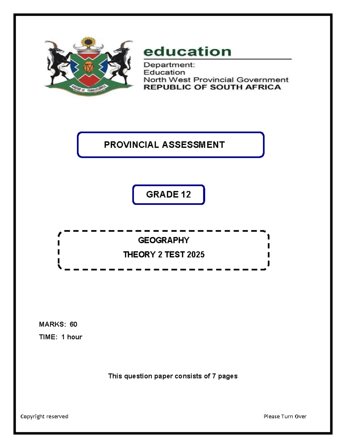 2025 Grade 12 Geography Theory Test 2 Question Paper Studocu