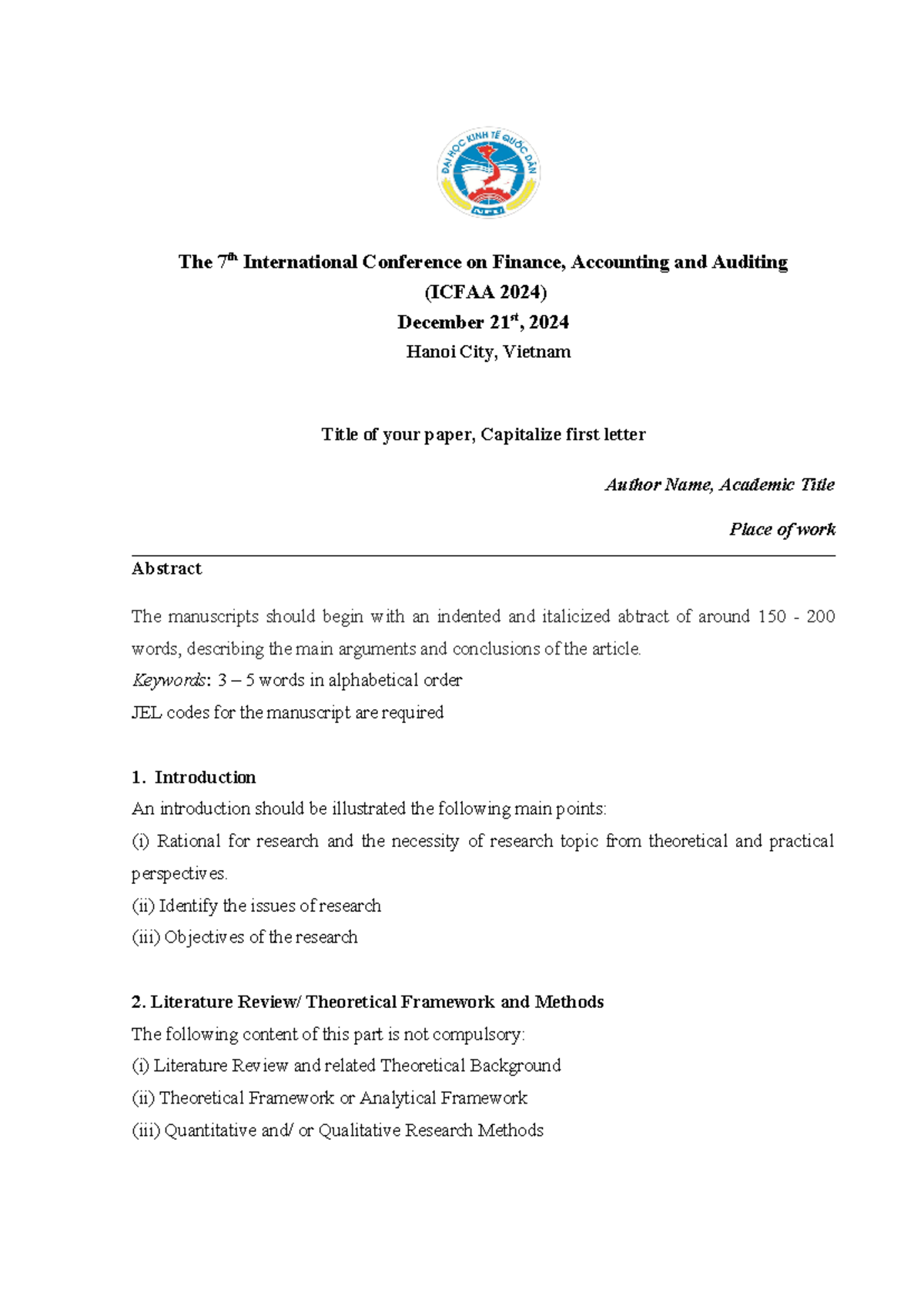 Icfaa 2024 template - The 7 th International Conference on Finance ...