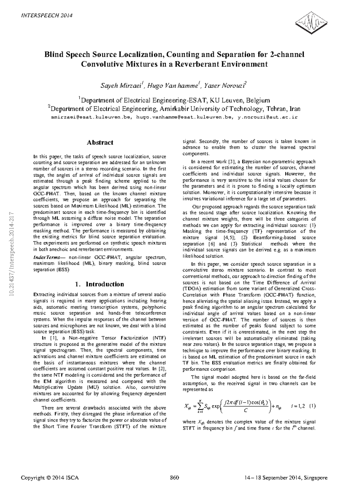 Blind Speech Source Localization and Separation in Reverberant ...