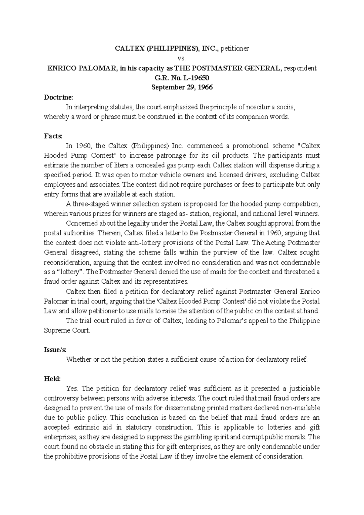 CALTEX vs. PALOMAR: Legal Principles & Case Analysis (G.R. No. 1966 ...