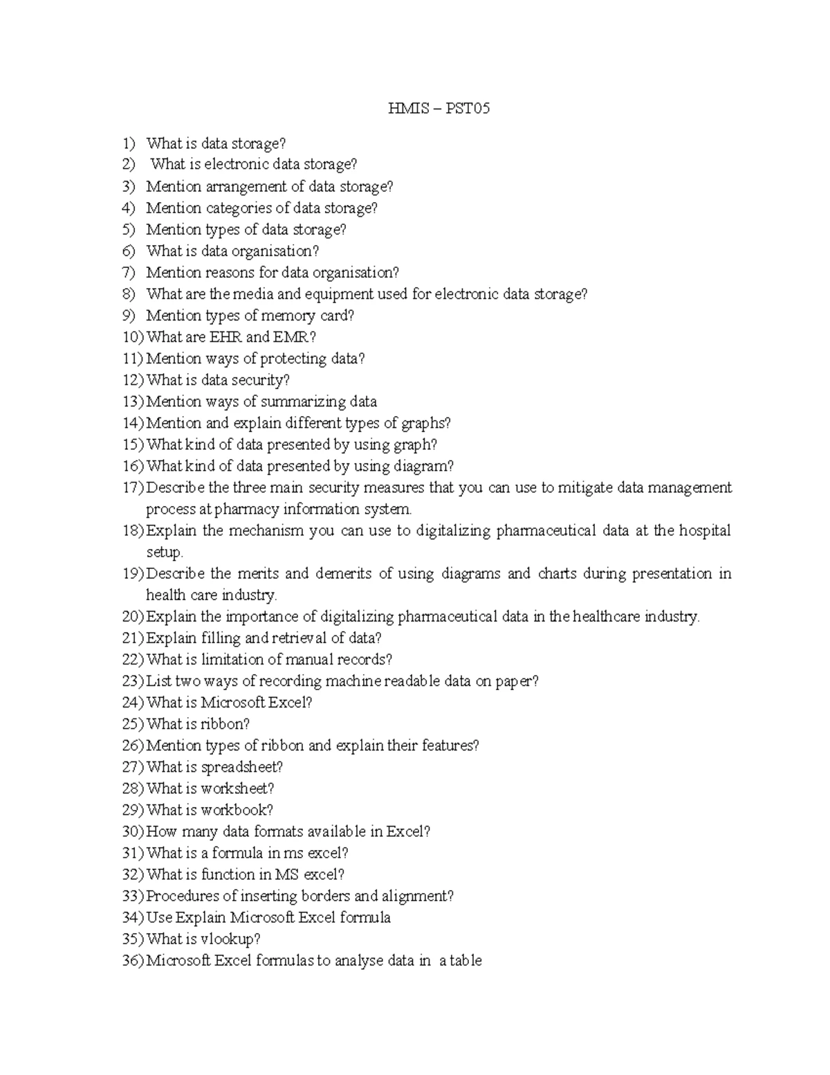 HMIS 101: Comprehensive Questions on Data Storage & Management - Studocu