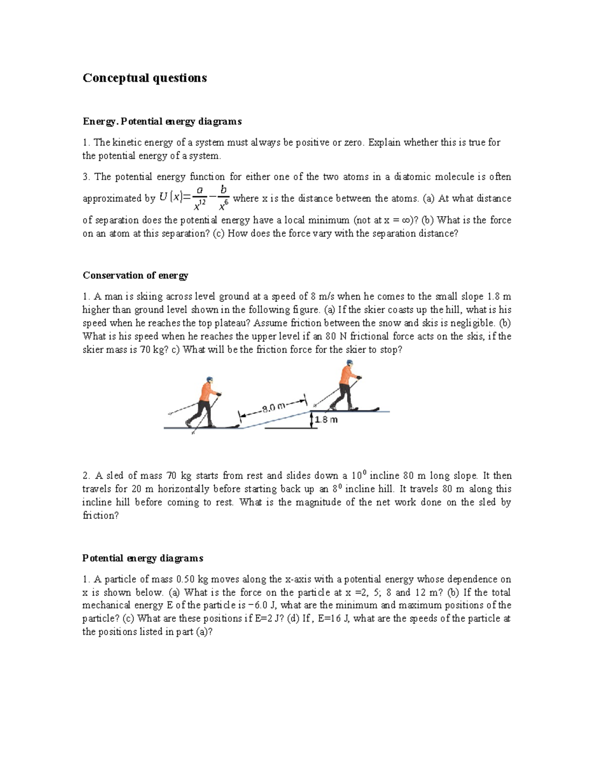 Review Problems on Energy Concepts and Potential Energy Diagrams (PHYS ...