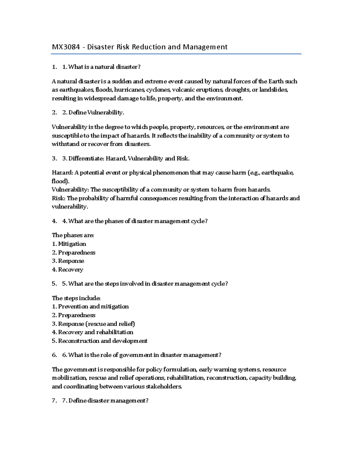 MX3084 Disaster Risk Reduction and Management: Key Concepts and Factors ...