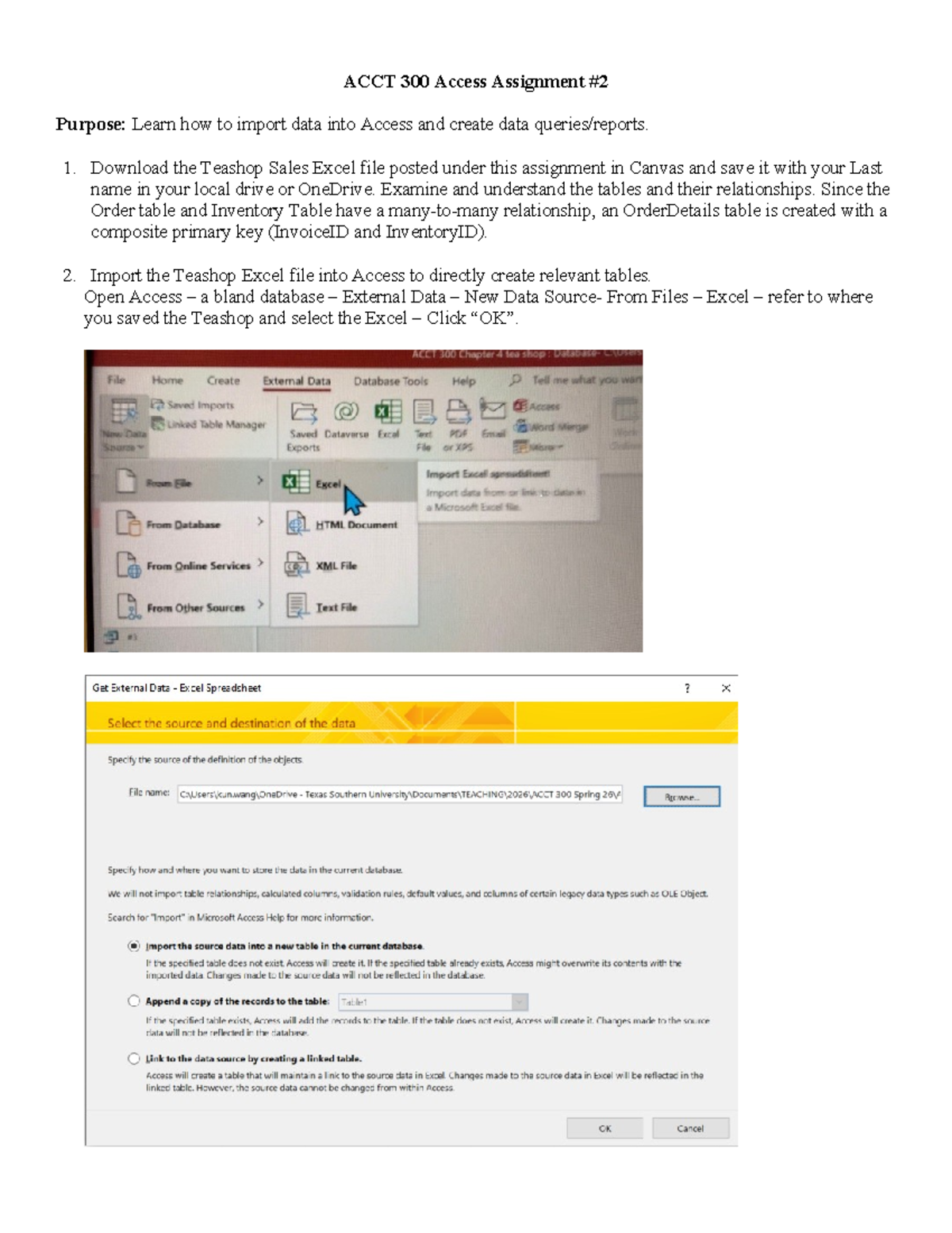 ACCT 300 Access Assignment 232 - Data Import & Queries Guide - Studocu