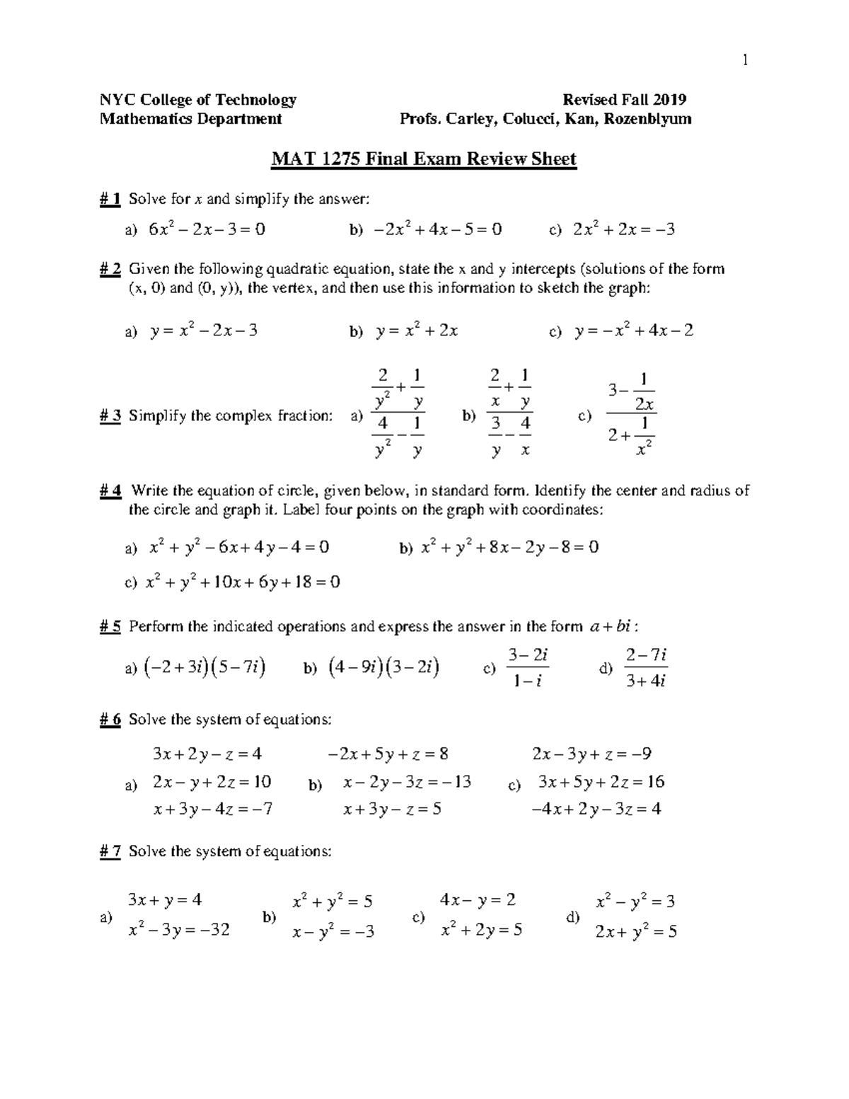 MAT1275 Final Exam Comprehensive Review Sheet - Studocu