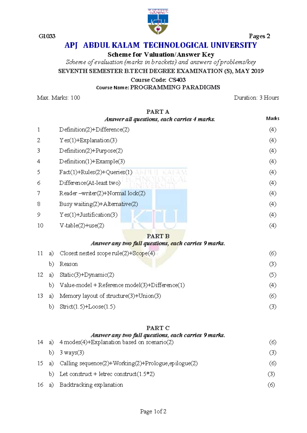 Programming Paradigms -Scheme S7 CS B.Tech May 2019 - G1033 Pages 2 ...