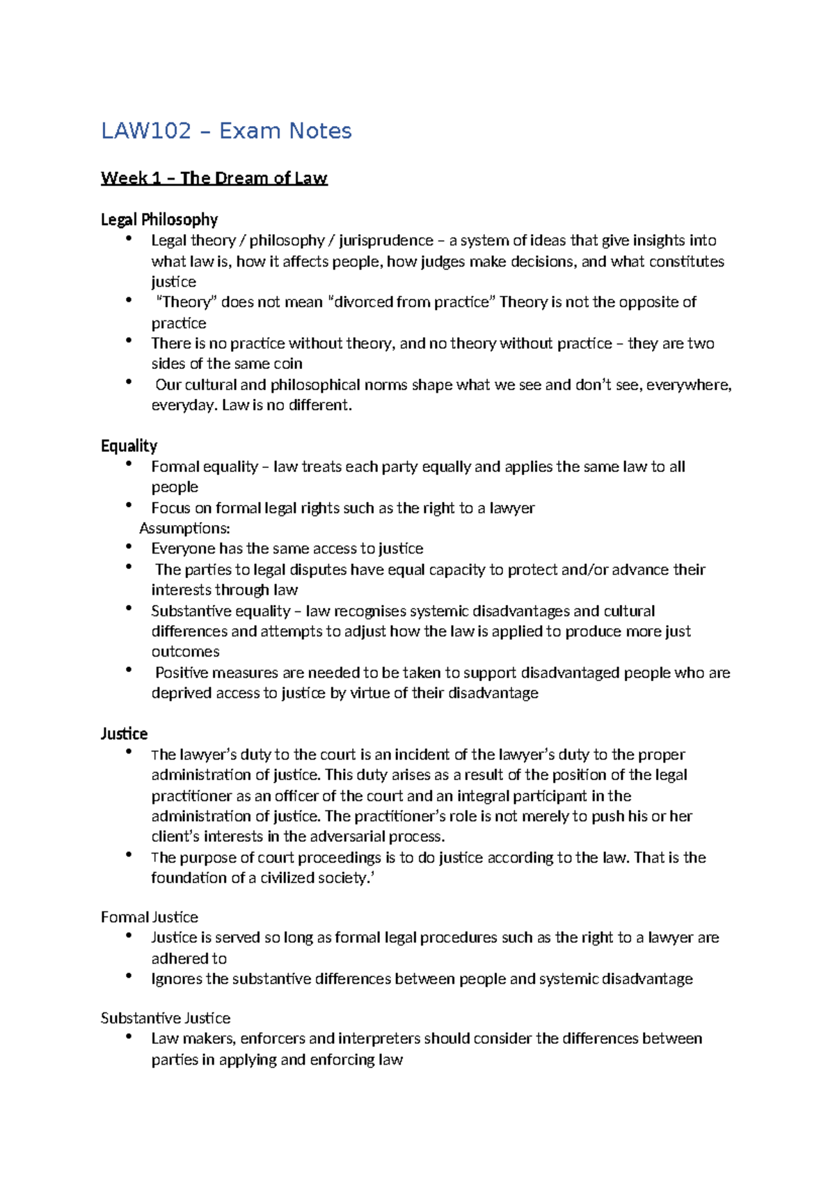 LAW102 Exam Notes: Insights into Legal Philosophy and Justice Concepts ...
